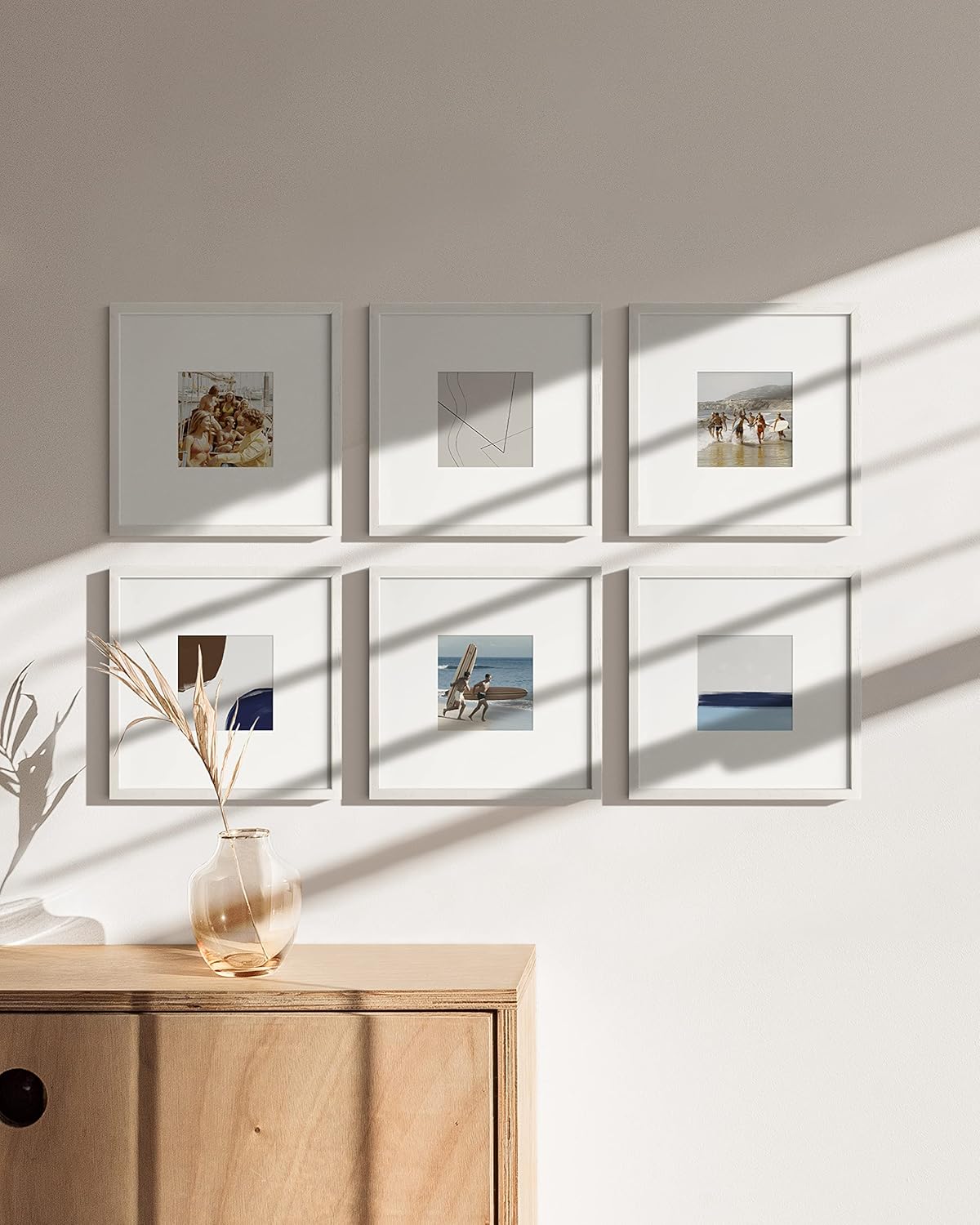 HAUS AND HUES Solid Oak Wood 10”x10” Picture Frames Matted to 5”x5” Set of 6 - Square White Picture Frames 10x10, White Frames 10 x 10, Gallery Wall Frame Set, 10 x 10 White Poster Frames