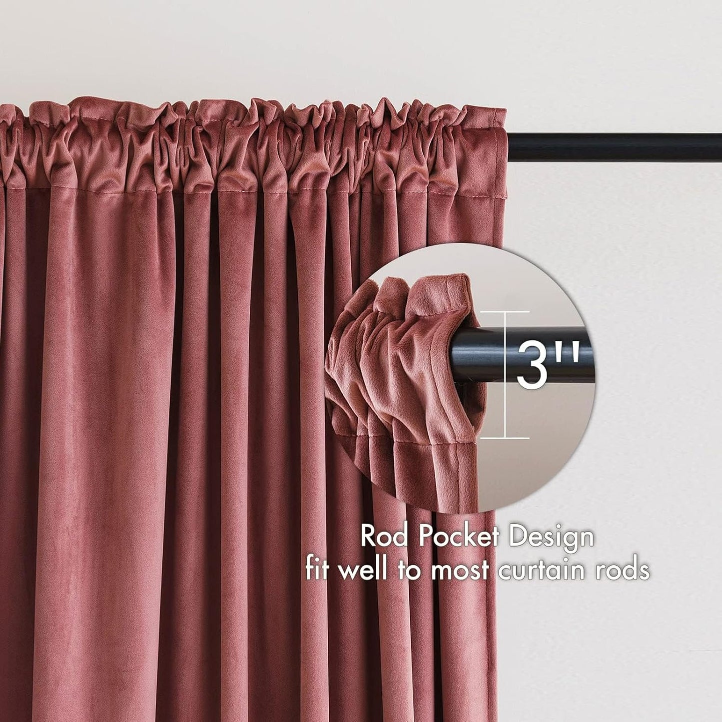 MIULEE Dusty Rose Pink Velvet Curtains Thermal Insulated Blackout Curtain Drapes for Bedroom Living Room Darkening 132 Inches Long Curtains Panels Rod Pocket Set of 2