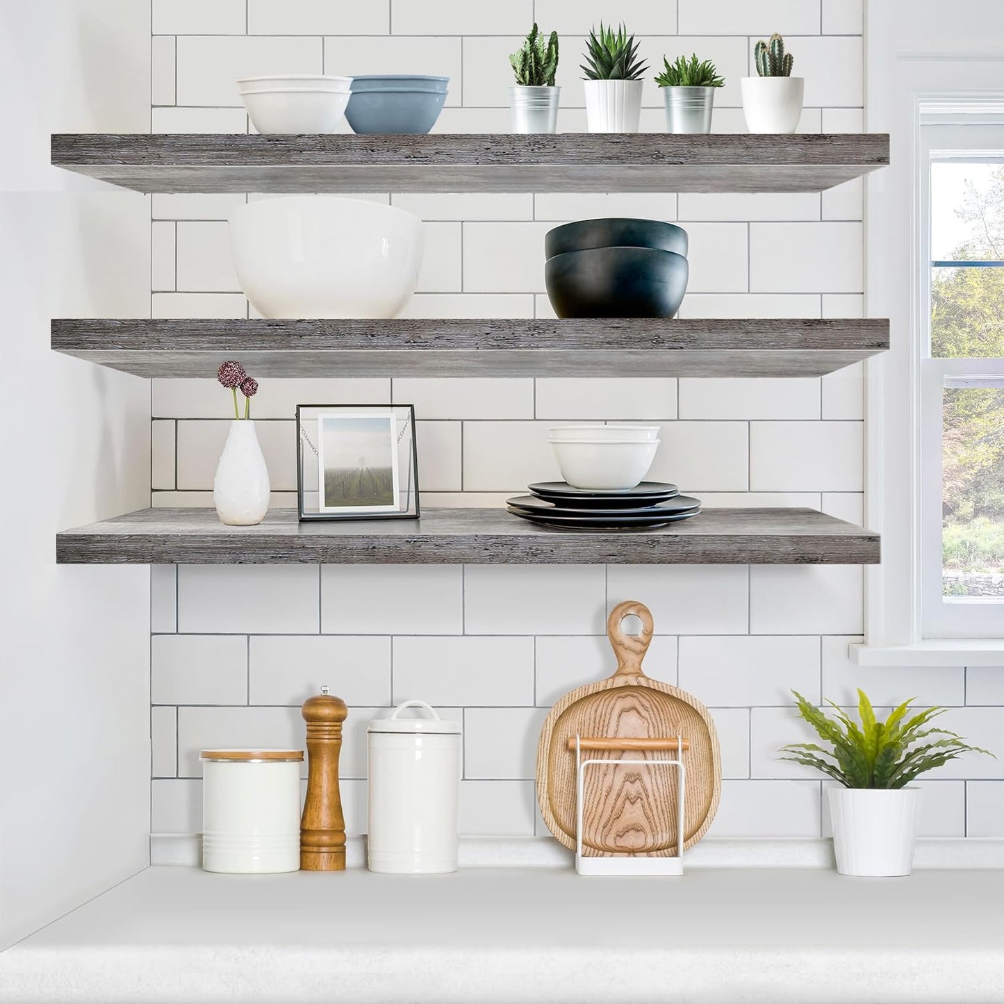 Sorbus Floating Shelves for Wall - 35 Inch Long Bathroom Shelves, Wall Decor for Bedroom, Kitchen, Living Room & Book Storage - Mounted Floating Shelf with Invisible Brackets (Gray, 3 Pack)