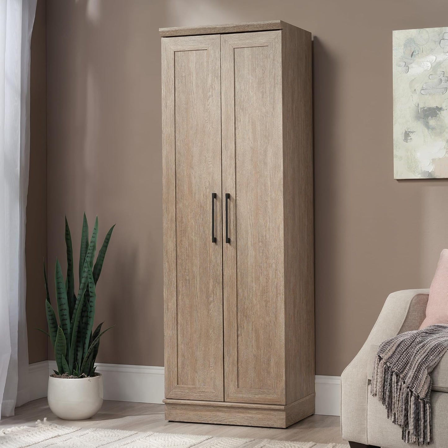 HomePlus Kitchen Pantry Storage Cabinet with Adjustable Shelves, Laundry Bathroom Storage Cabinet, Brushed Oak Finish