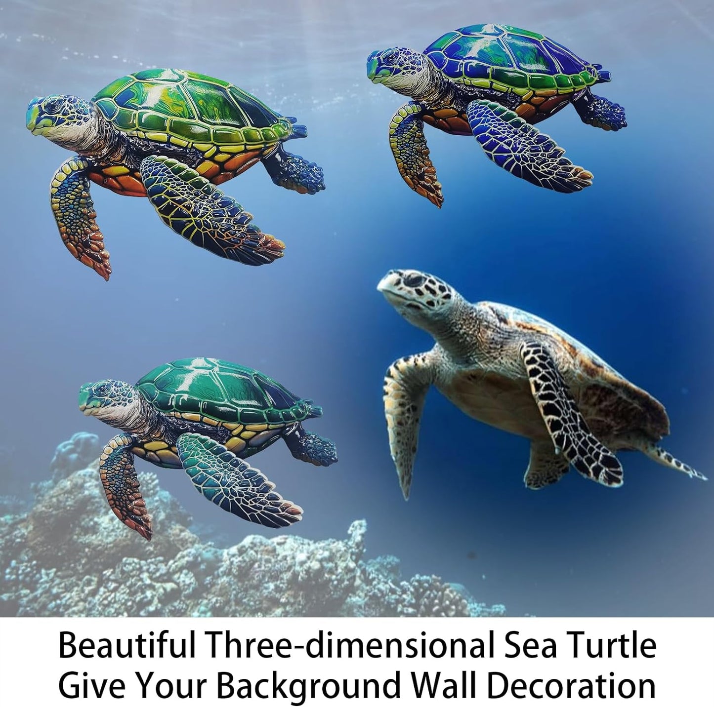 John's Studio 3Pcs Metal Turtle Sea Wall Decor Outdoor Garden Hanging Art Sculptures Home Ocean Theme Decorations for Kitchen Bathroom and Pool