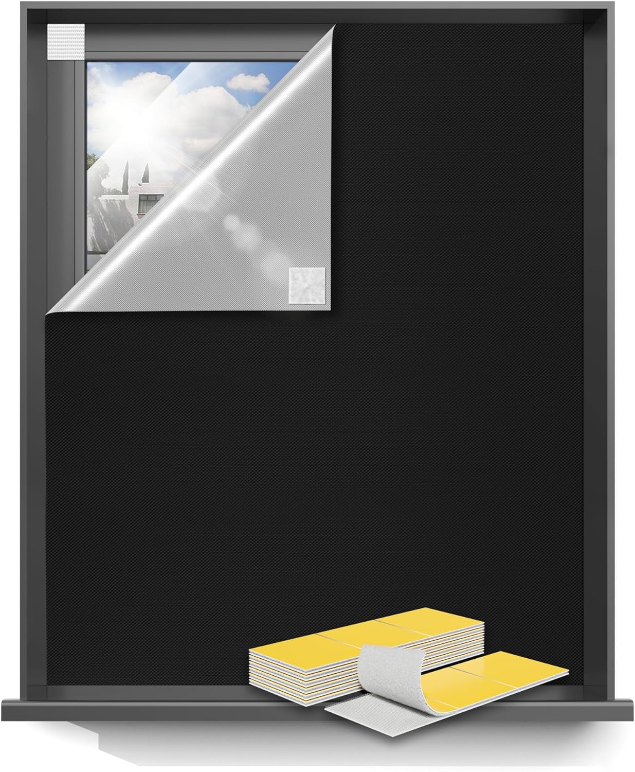Sumobaby Blackout Curtains for Bedroom Portable 108”x59”Black Out Window Cover with Heat-Resistant Hook&Loop Tape,100%Blackout Shades,NoDrill Blinds for Windows DIY Cut Fit for Nursery&Dorm Room,Black