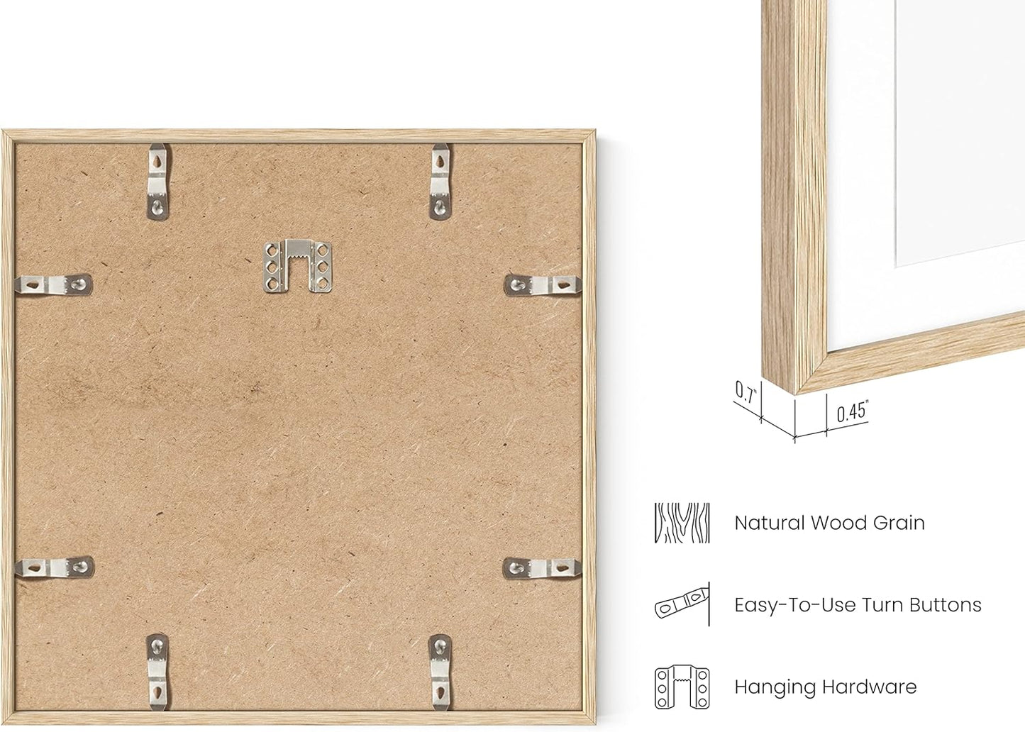 HAUS AND HUES Solid Oak Wood 12”x12” Picture Frames Matted to 8”x8” Set of 4-12x12 Standard Square Picture Frames, 12x12 Photo Gallery Wall Frame Set, 12x12 Frames with Mat (Beige Oak Frames)