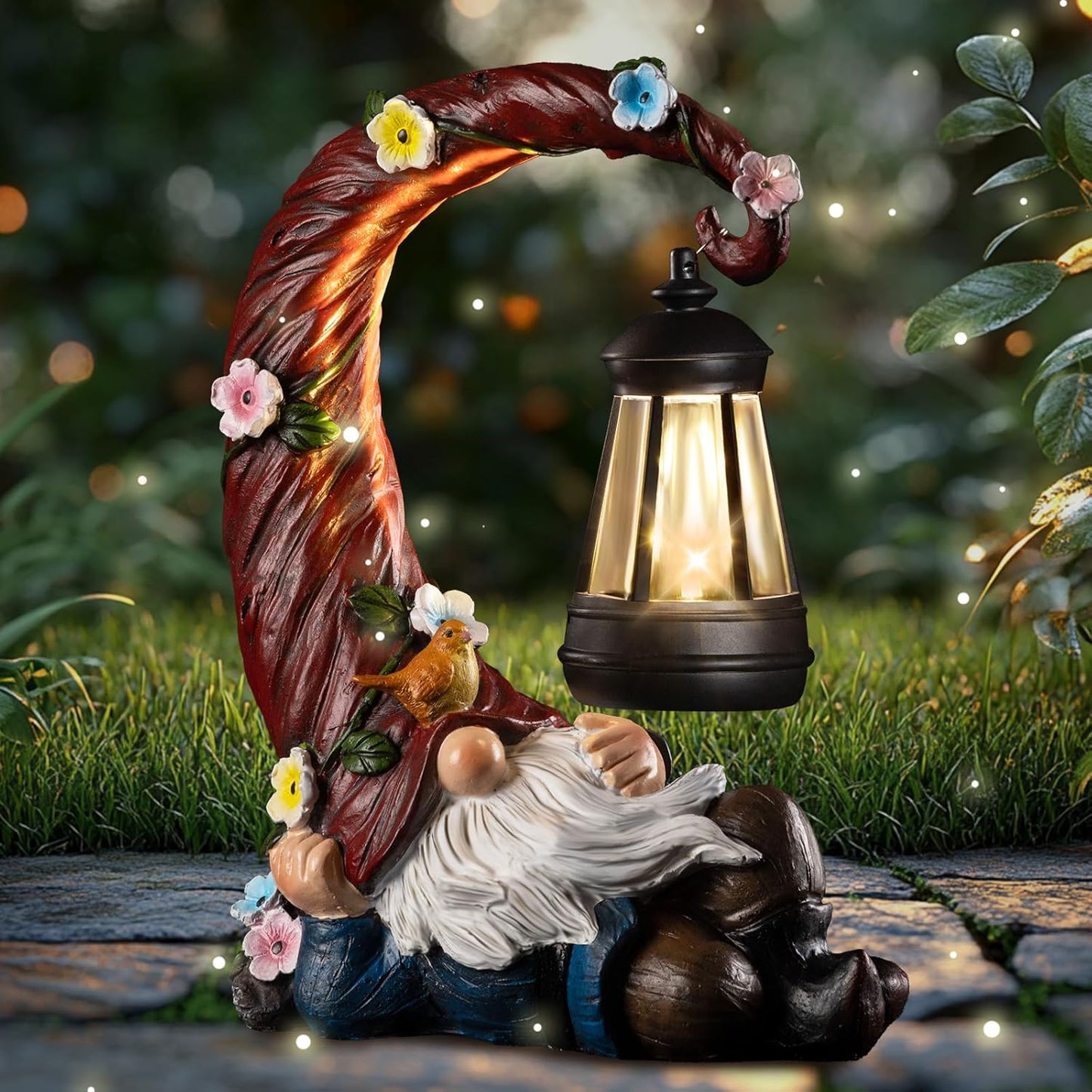 Garden Gnomes Outdoor Statues with Solar Light Funny Gnome Decor Gifts for Women Mom Gnomes Decorations for Home Patio Lawn Yard Garden Decor