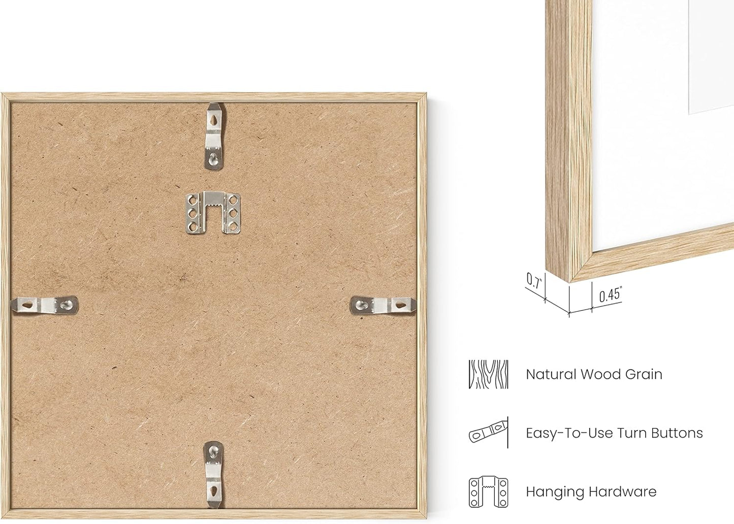 HAUS AND HUES Solid Oak Wood 8”x8” Picture Frames Matted to 4”x4” Set of 3-8x8 Standard Square Picture Frames, Natural Wood Picture Frames 8x8 Square, Matted Picture Frame 8x8 (Beige Oak Frames)