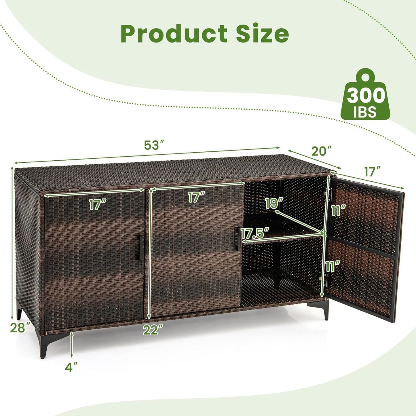 RELAX4LIFE 84-Gallon Outdoor Storage Box - Wicker Rattan 3-Door Patio Storage Cabinet Container w/Removable Shelves for Cushions, Garden Tools, Pool & Sports Equipment, Indoor Outdoor Deck Box (Brown)