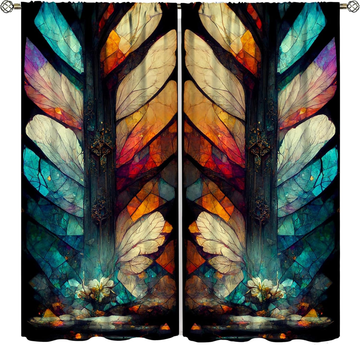 Stained Glass Curtains,Vintage Magical Colorful Abstract Art Home Decor Drapes for Bedroom Living Room Kitchen Window Treatment 2 Panels Set Total Size 63" W X 63" L Inch