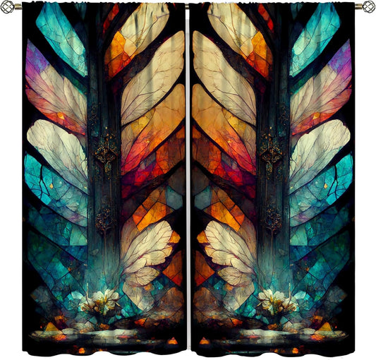 Stained Glass Curtains,Vintage Magical Colorful Abstract Art Home Decor Drapes for Bedroom Living Room Kitchen Window Treatment 2 Panels Set Total Size 55" W X 63" L Inch