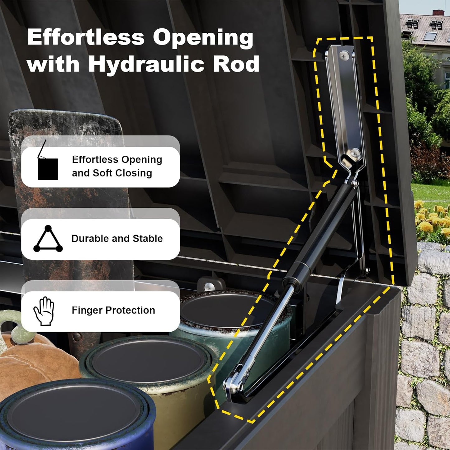 150 Gallon Outdoor Deck Box,Storage Lockable Waterproof Patio Furniture,Garden Tools,Cushions,Pool Accessories Outside Storage Resin Box(Black)