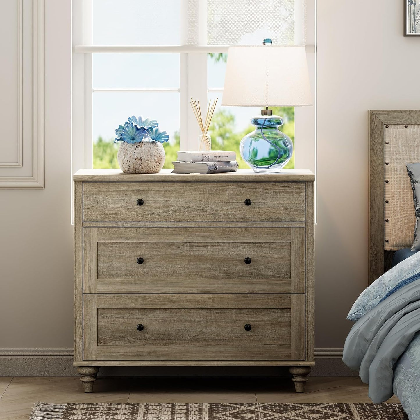 WAMPAT Baby Dresser for Bedroom with 3 Drawers, Kids Dressers with Wide Chest of Drawers, Modern Wooden Closet Storage Organizer, Small Dressers for Living Room, Nursery, Hallway, Rustic Oak