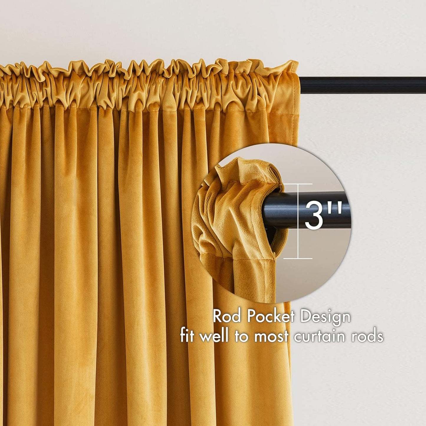 MIULEE Mustard Yellow Velvet Curtains Thermal Insulated Blackout Curtain Fall Drapes for Bedroom Living Room Darkening 108 Inches Long Curtains Panels Rod Pocket Set of 2