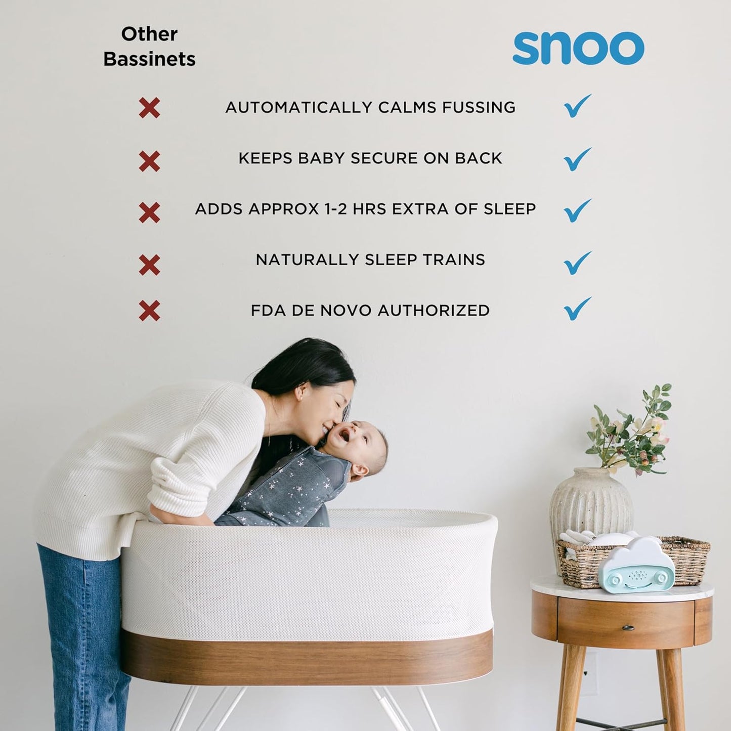 SNOO Smart Sleeper Baby Bassinet - Bedside Crib with Automatic Rocking Motions and Soothing White Noise - Ideal for Newborn Babies to 6 Months - Natural Sleep Training