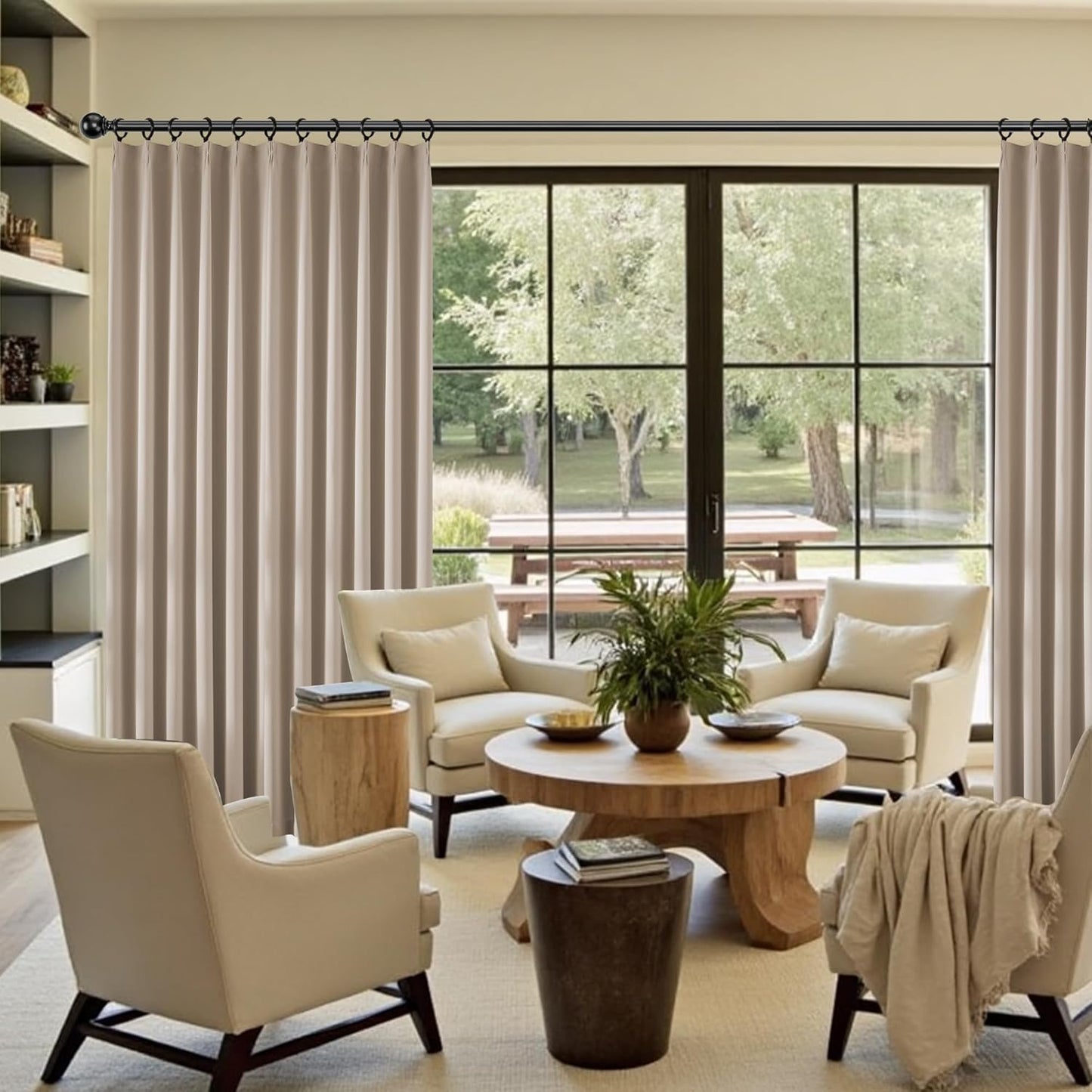 KangBang Taupe Room Darkening Curtains 108 Inches Long, Pinch Pleated Blackout Curtains Sound Dampening Polyester Modern Drapes for Living Room Office with Hooks Track System,40Wx108L,2 Panels