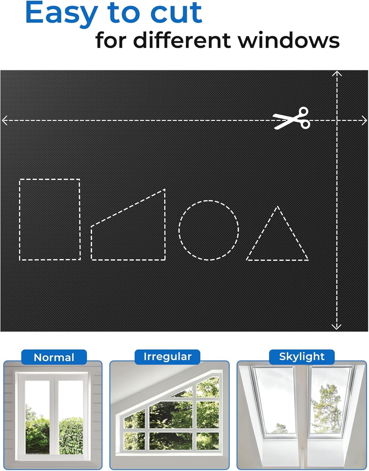 Sumobaby Blackout Curtains for Bedroom Portable 63”x59”Black Out Window Cover with Heat-Resistant Hook&Loop Tape,100% Blackout Shades,NoDrill Blinds for Windows DIY Cut Fit for Nursery&Dorm Room,Black