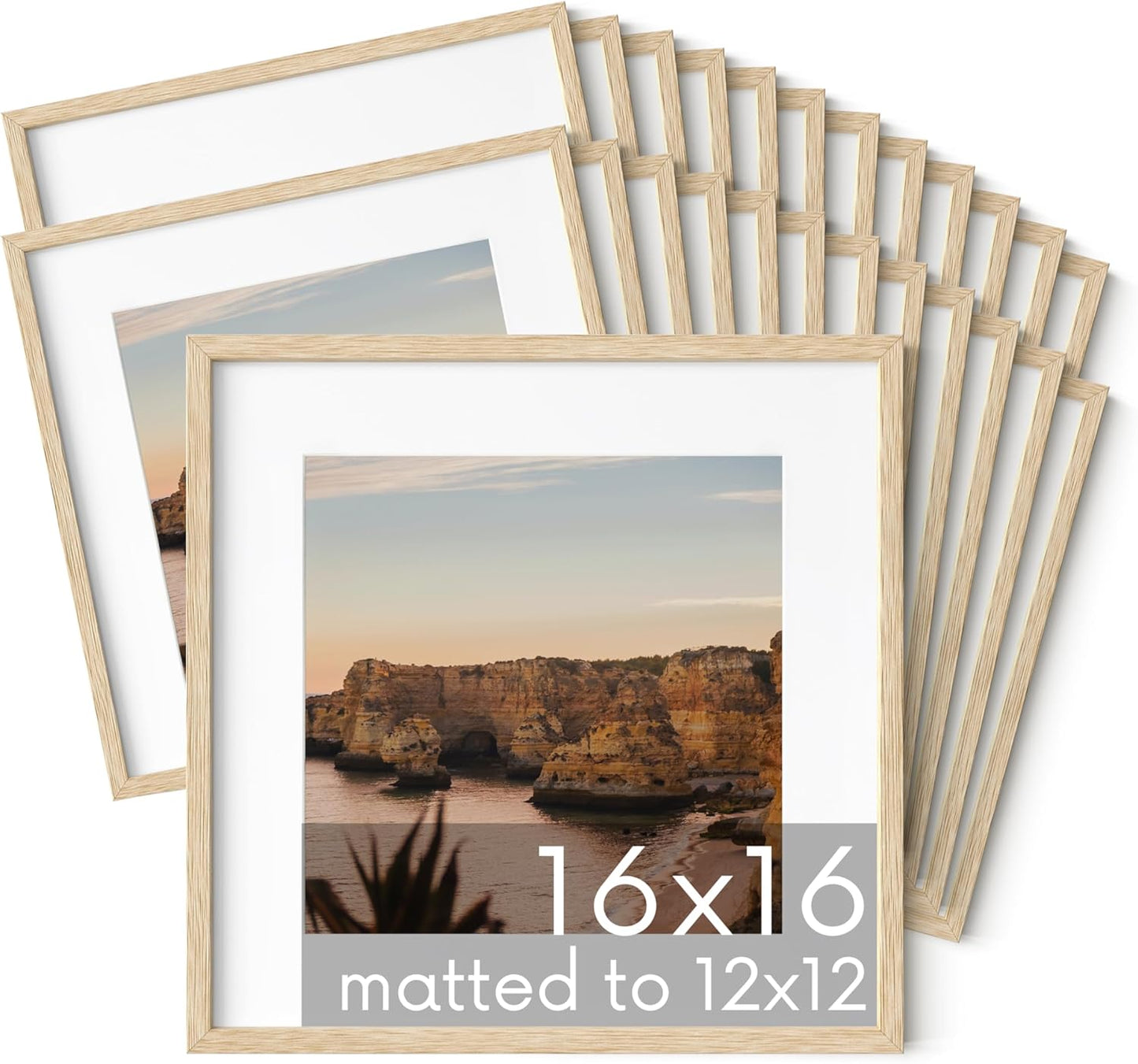 HAUS AND HUES Square Picture Frames 16 x 16 Set of 25 - Photo Gallery Wall Frame Set, Wood Frames With Mat, Beige Oak (16x16)