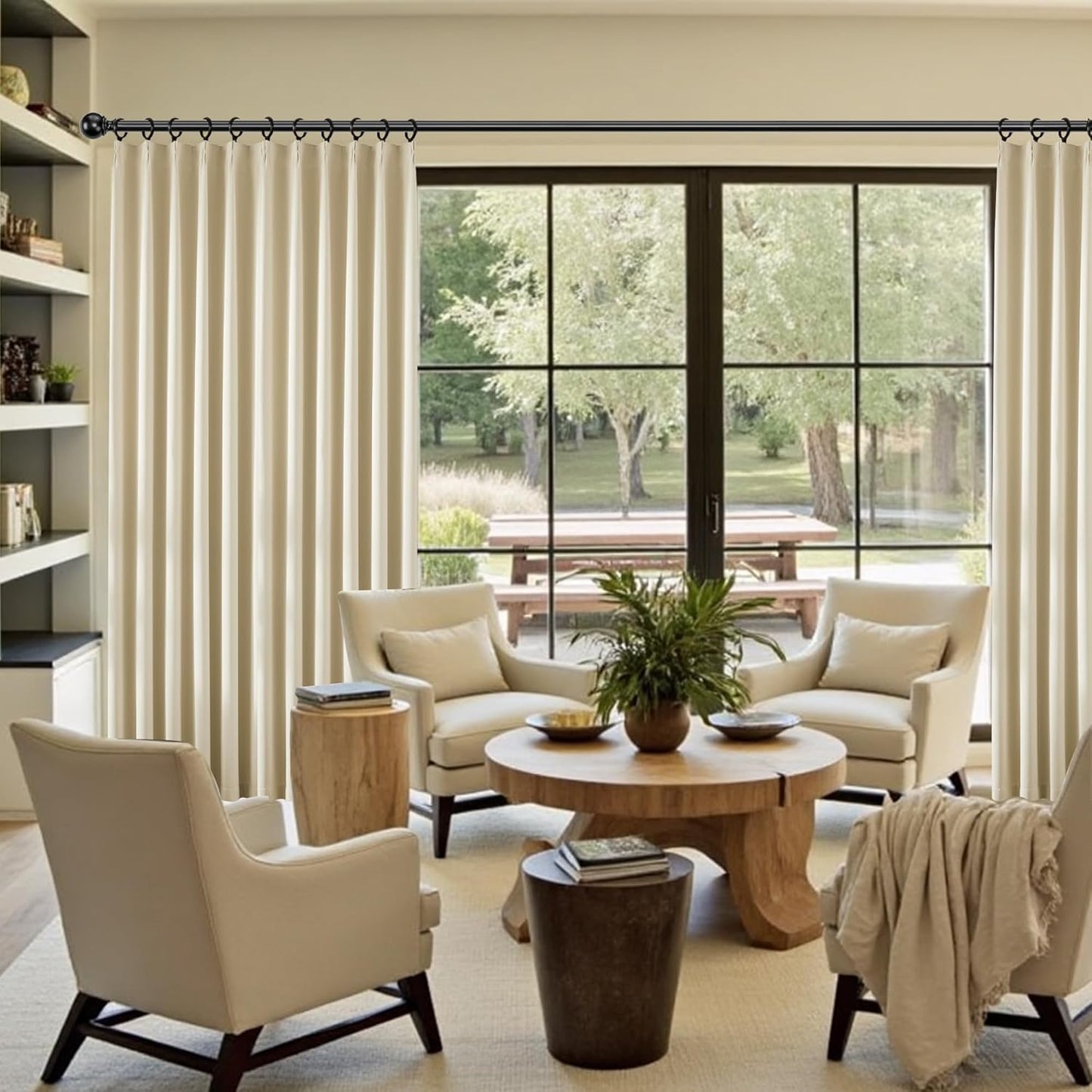 KangBang Soft Cream 95 Inch Blackout Curtains 2 Panels Set, Extra Wide Pinch Pleated Room Darkening Elegant Privacy Curtains & Drapes for Sliding Patio Door with Hooks Track System,60x95 Inch