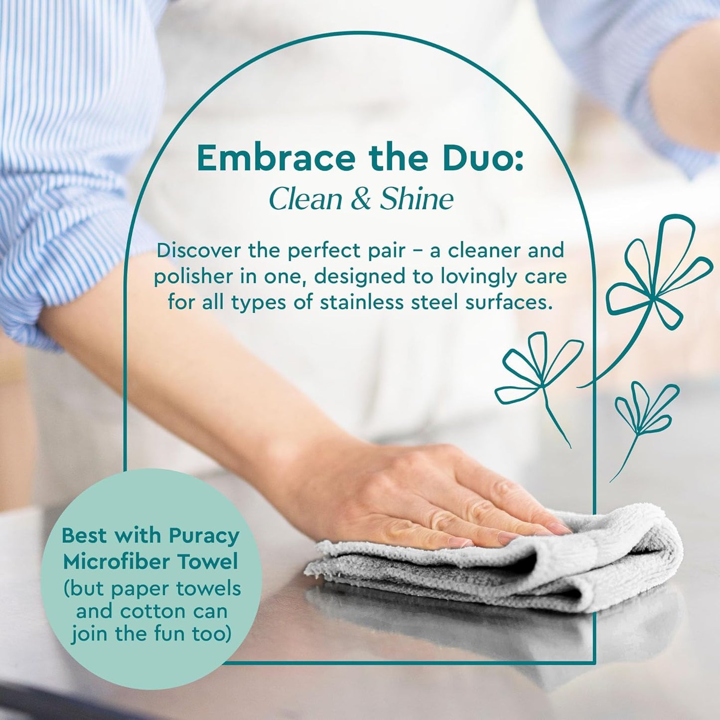 Puracy Stainless Steel Cleaner, Natural Stainless Steel Sink Cleaner, Stainless Steel Cleaner for Appliances, Sink Cleaner and Polish Kitchen Cleaner, Stainless Steel Refrigerator Spray (Lavender)