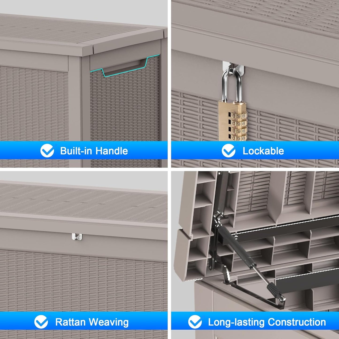 260 Gallon Double-Wall Resin Deck Box - Lockable Waterproof Outdoor Storage Box, 1000lbs Capacity & Doubles as Seating for Patio Furniture - Garden Tools, Pool Accessories (Brown)