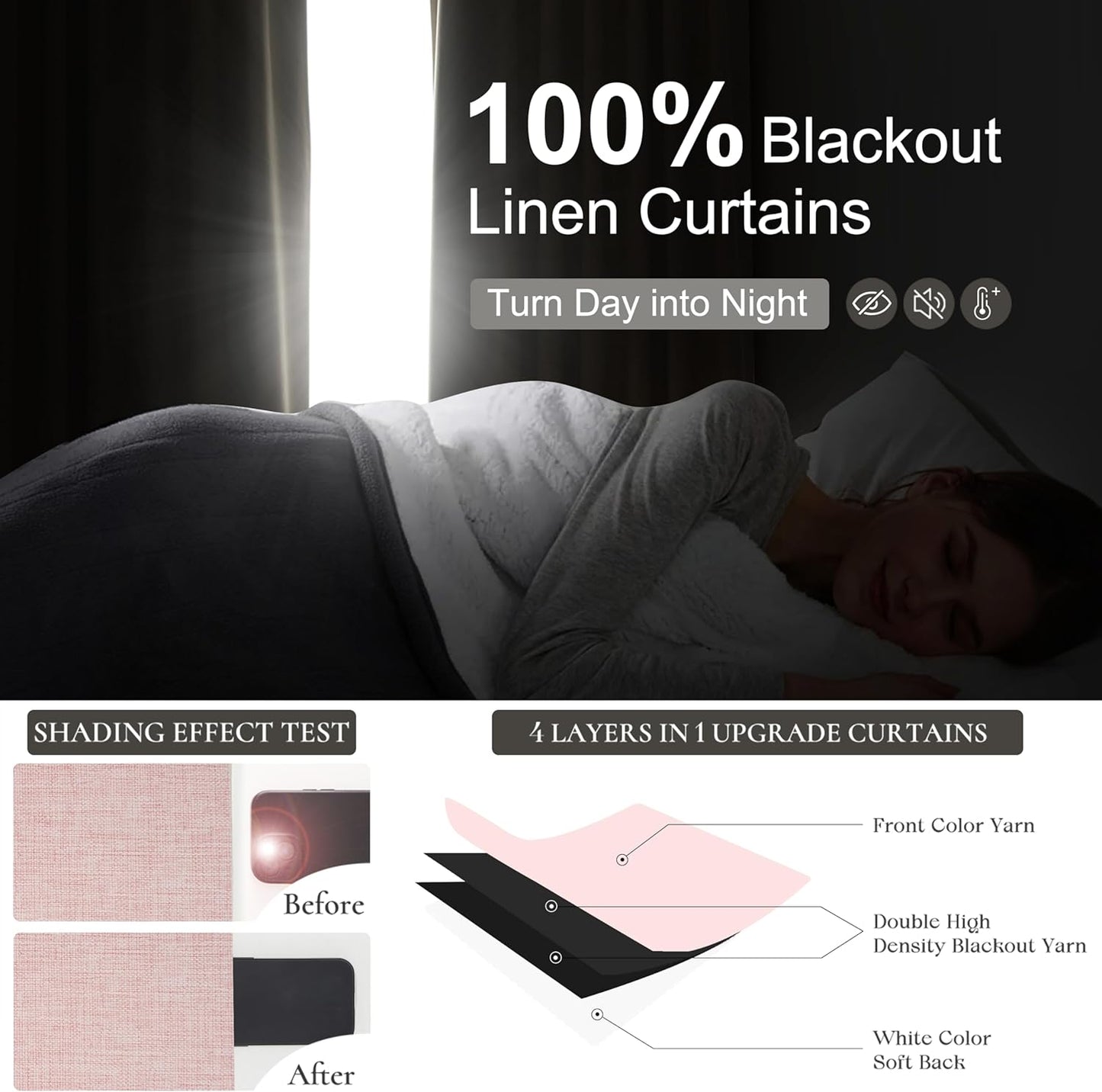 Baby Pink Modern Pinch Pleated Curtains & Drapes 84 Inch Length 2 Panels Set for Living Room, Blackout Thick Linen Blend Thermal Privacy Baby Girls Room Window Curtain with Hooks Ring 40"x84"