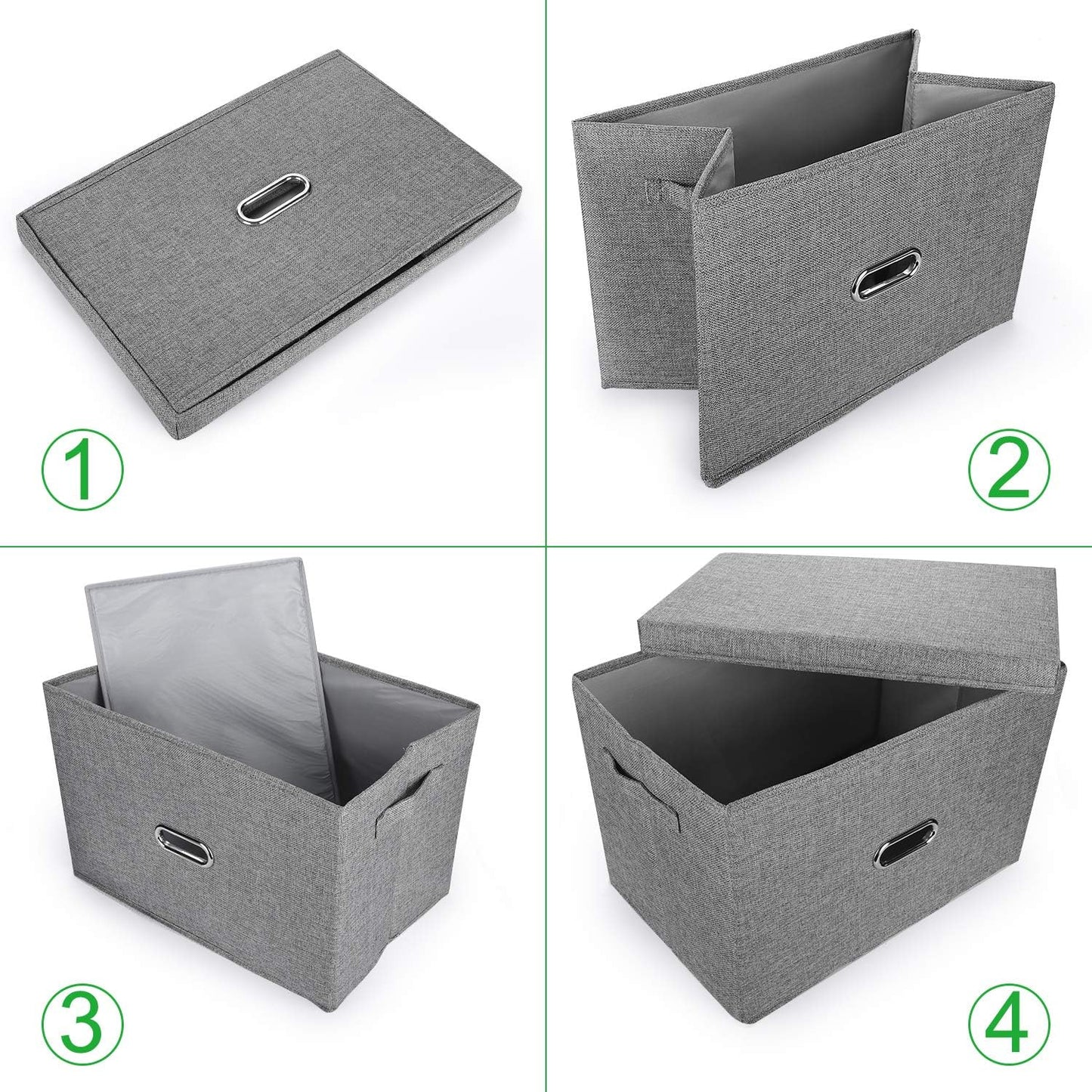 Large Linen Fabric Foldable Storage Bins with Removable Lid and Handles, Washable Storage Box Organizer Containers Baskets Cube with Cover for Bedroom,Office (Khaki, Extra Large(2-Pack))