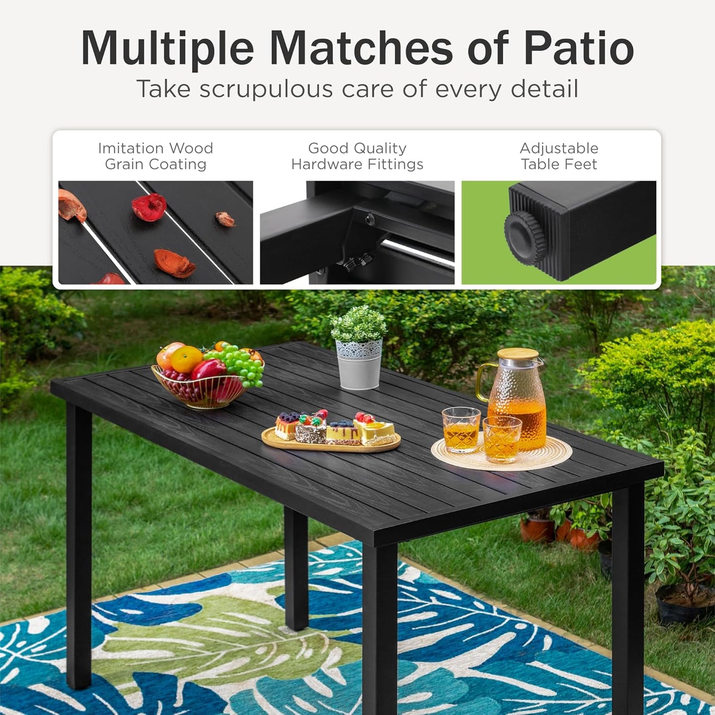 PHI VILLA 5 Piece Patio Bar Height Dining Set, 4 Outdoor Counter Height Swivel Bar Stools with Red Cushion and 1 Long 4-6 Person Metal High Top Bar Table for All Weather