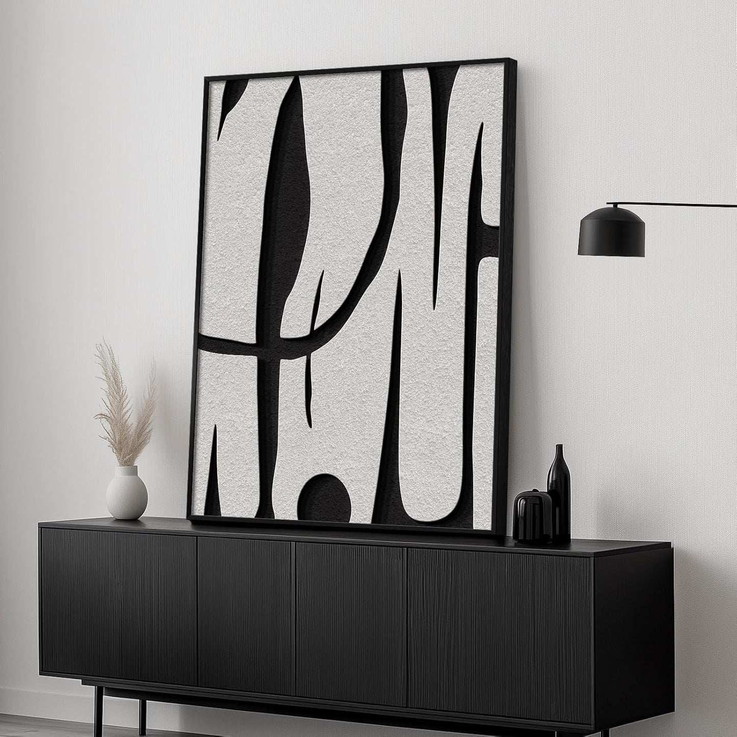 Framed Black and White Abstract Wall Art, Modern Large Canvas Paintings Artwork for Walls, Minimalist Abstract Lines Art Prints Pictures for Living Room Hallway Bedroom Office Bathroom Art Wall Decor 24x36 Inch