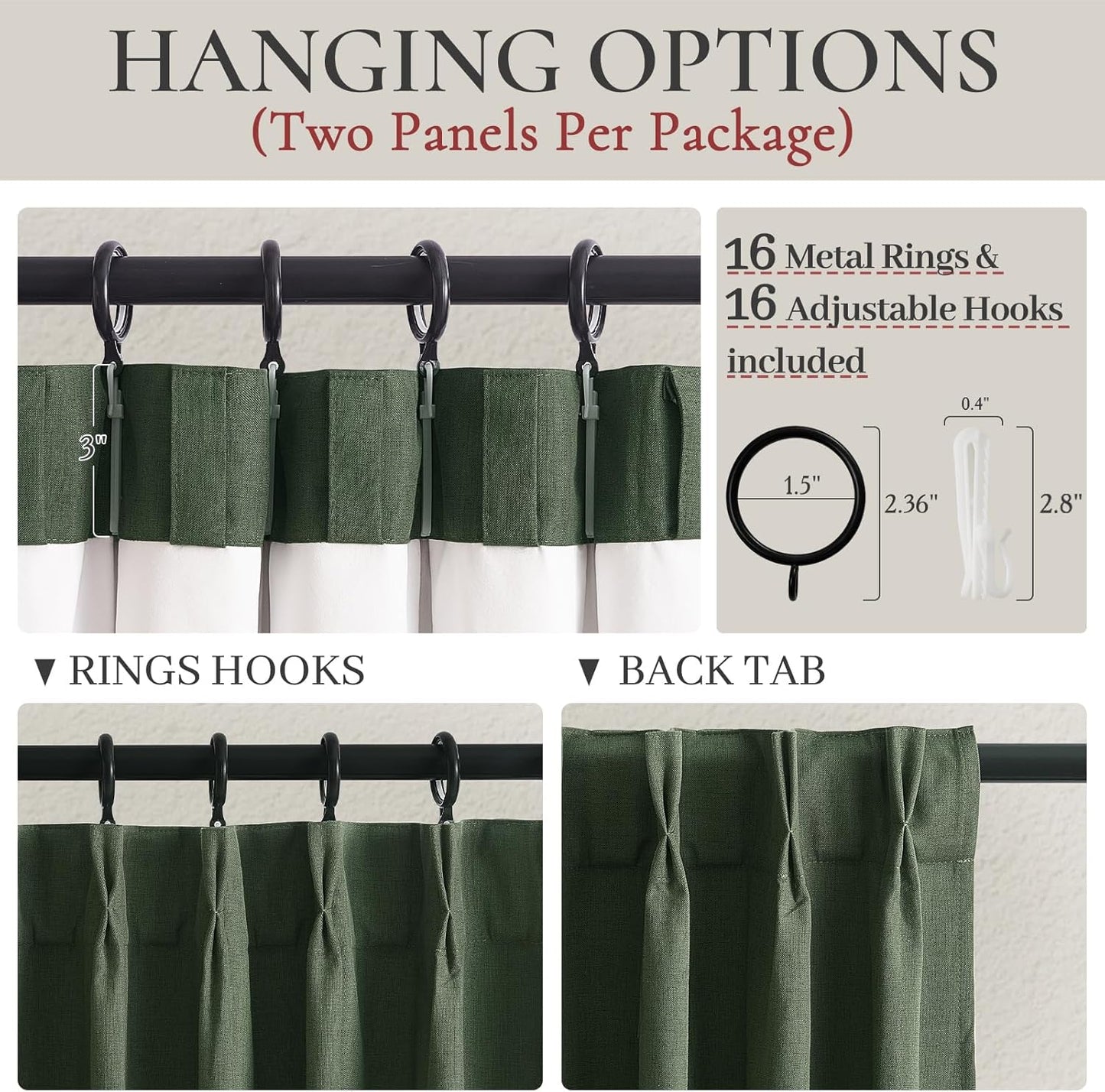 2 Panels Thermal Curtains for Summer Heat, Pinch Pleated Linen Sound Absorbing Total Blackout Curtain 105 Inches Long for 104&106 Inch Windows Drapes for Living Room W40 xL105 Olive Green