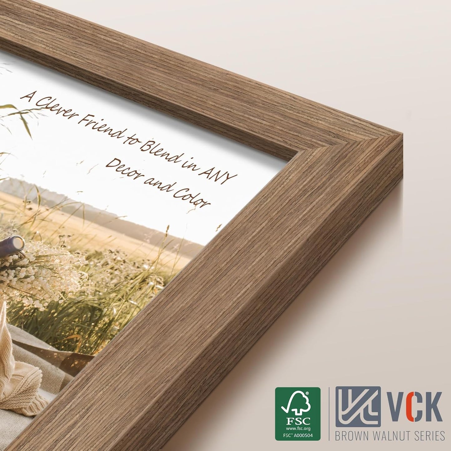 VCK 16x24 Frame 3 Pack - Brown Walnut, Natural Textured Solid Wood Poster Picture Frame, Wall Mounting Hanging
