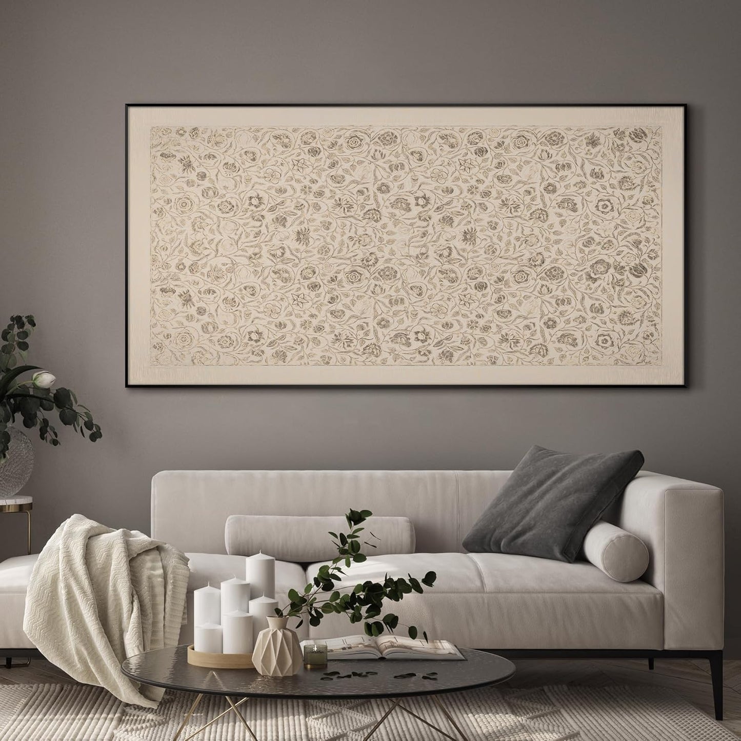 SIGNWIN 24"x46" Extra Large Framed Wall Art Vintage Botanical Sketch with Detailed Floral Pattern, Classic Nature Illustration for Home Living Room Bedroom Decor (Frame Assembly Required)