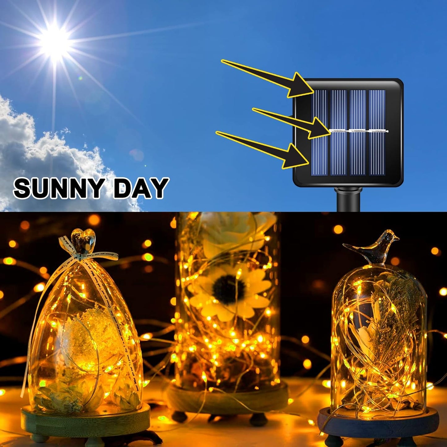 TW SHINE Warm White Solar String Lights Outdoor, Total 160 FT 480 LED Solar Powered Waterproof Fairy Lights 8 Modes Copper Wire Lights for Christmas Party Tree Wedding Yard Decorations, 4 Pack