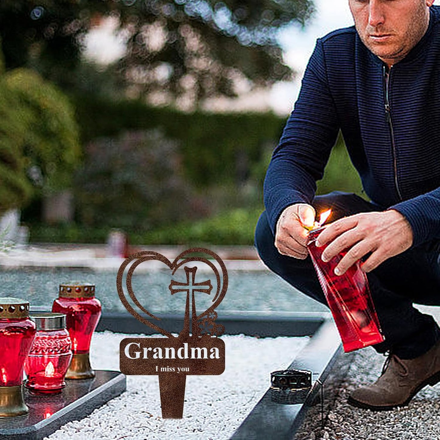 Grandma Memorial Grave Stake, Cemetery Decorations for Grave Markers 12.5 x 7.2 inch Heart Metal Sympathy Stakes Graveside Plaque Decor Sign for Grandma Graves, Yard, Garden - Rust-Grandma