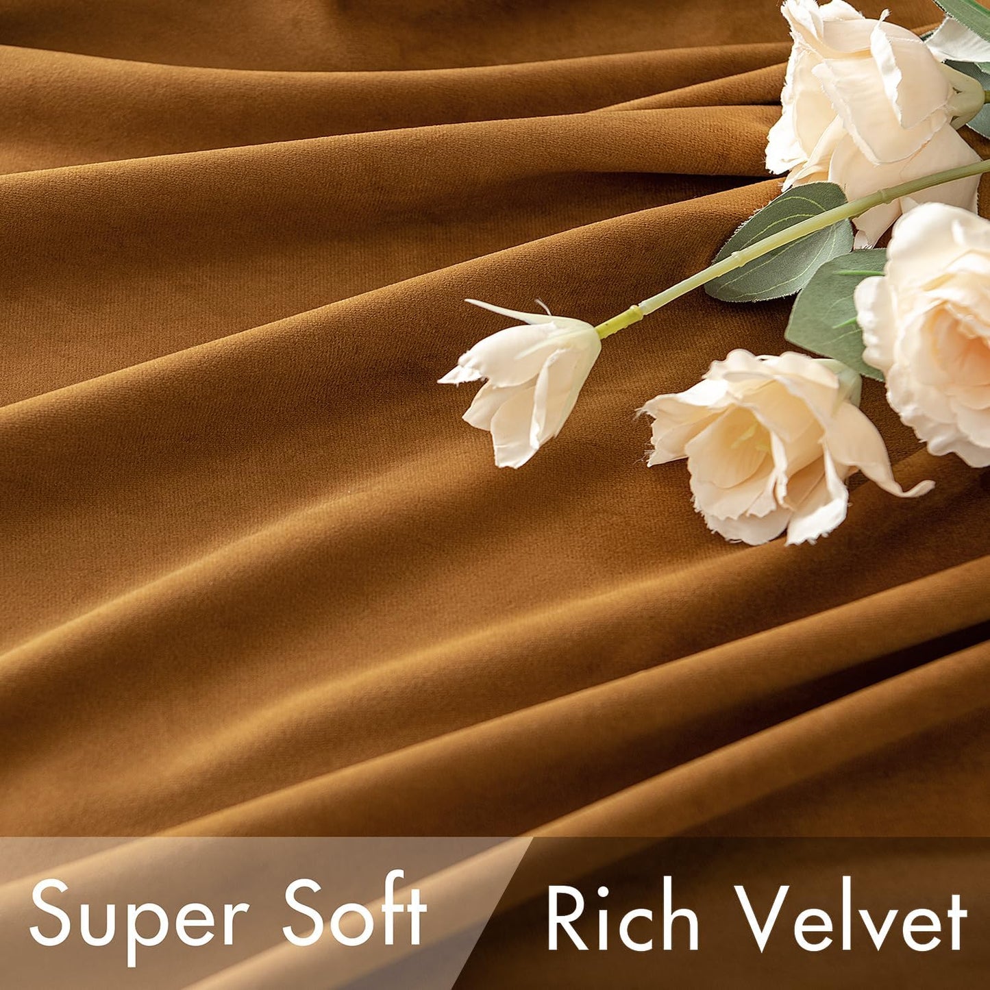 MIULEE Gold Brown Velvet Curtains 84 inches Long 2 Panels - Luxury Pinch Pleated Room Darkening Blackout Window Drapes for Bedroom Living Room Thermal Insulated Super Soft, Back Tab Rod Pocket