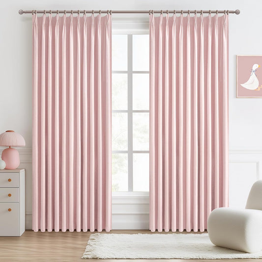 Baby Pink Extra Wide Curtains 70 Inches Wide for Grils Bedroom 2 Panels Set, Heavy Duty Pinch Pleated 84 Inch Long Linen Blackout Sliding Door Window Curtains Thermal Privacy Drapes(70"Wx84" Lx2)