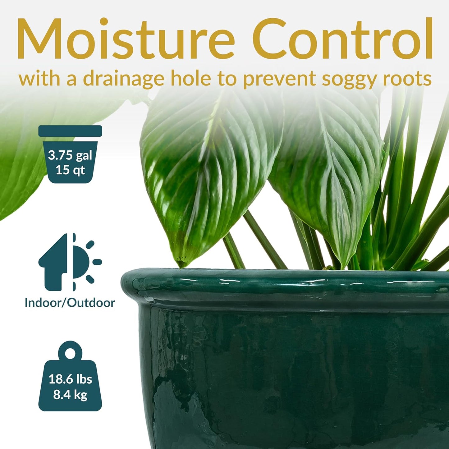 Sunnydaze Chalet Large Ceramic Plant Pot - Round Outdoor Glazed Ceramic Planter Pot with Drainage - Dark Green - 14.5"