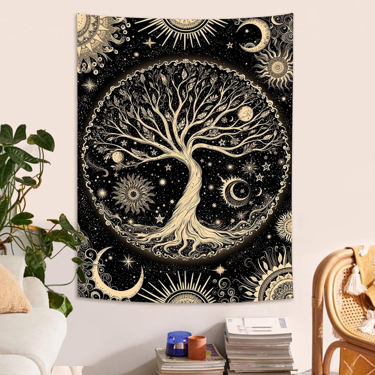 Lunerfex Tree of Life Tapestry Starry Sky Wall Tapestry, Vintage Tapestries for Bedroom Ceiling Tapestries Wall Hanging for Bedroom Living Room Decor Tree-3 36"x48"