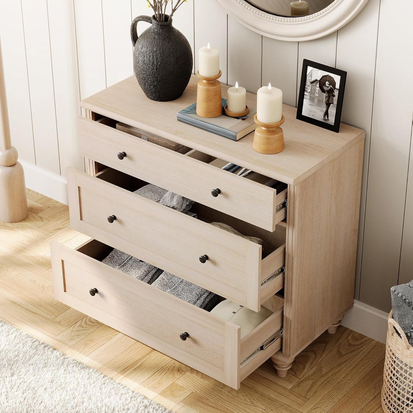 WAMPAT Kids Dresser with 6 Drawers, Baby Dressers with Wide Chest of Drawers, Mid Century Modern Wooden Closet Storage Organizer, Large Wood Dressers for Bedroom, Nursery, Hallway, Beige, 68 inch