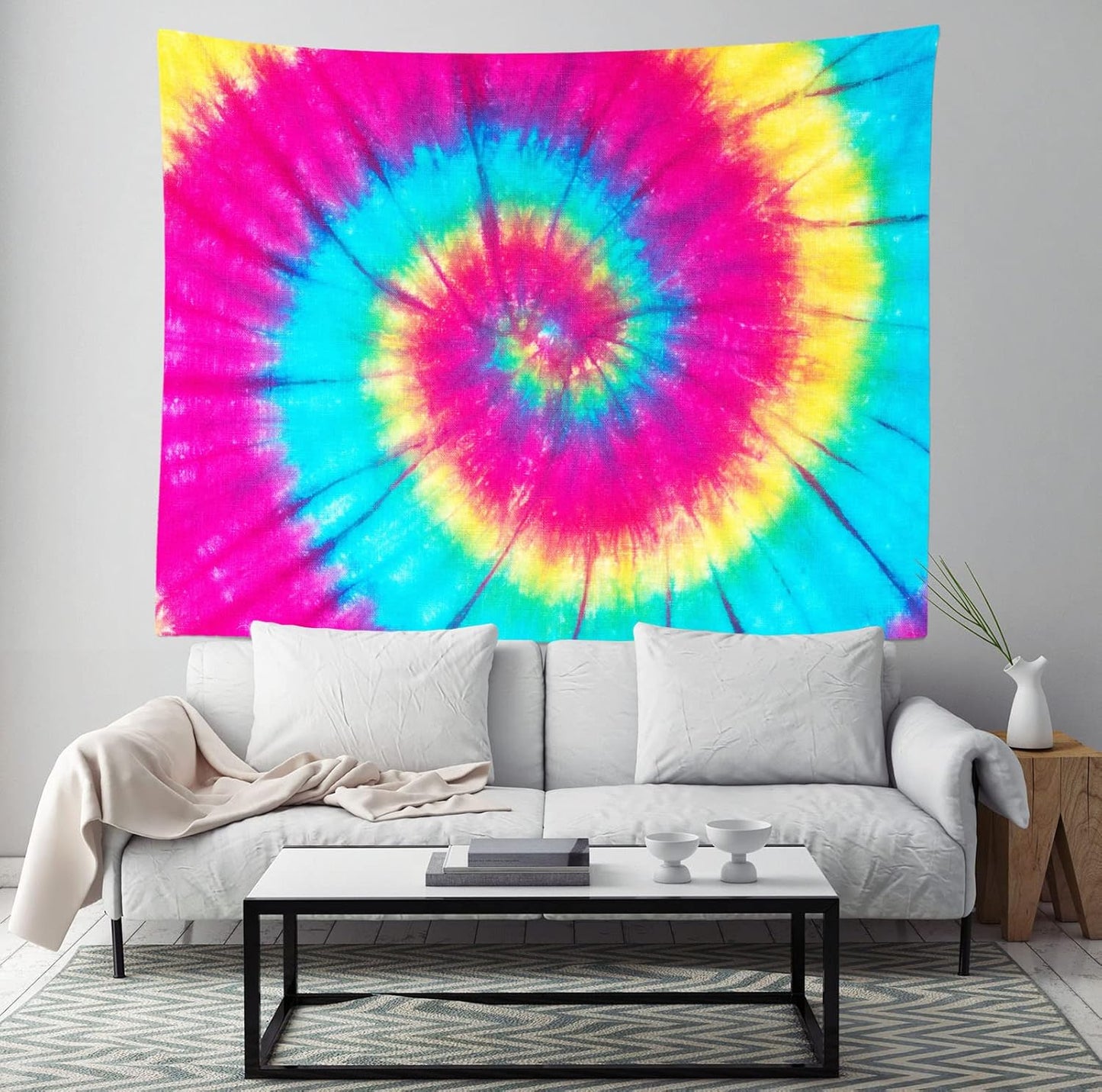 BELECO Tie Dye Tapestry Fabric Wall Hanging 80x60 Inch Groovy Sign Rainbow Tapestry Backdrop Colorful Spiral Tie Dye Party Decorations Tie Dye Art Tapestries for Bedroom Living Room Dorm Decor