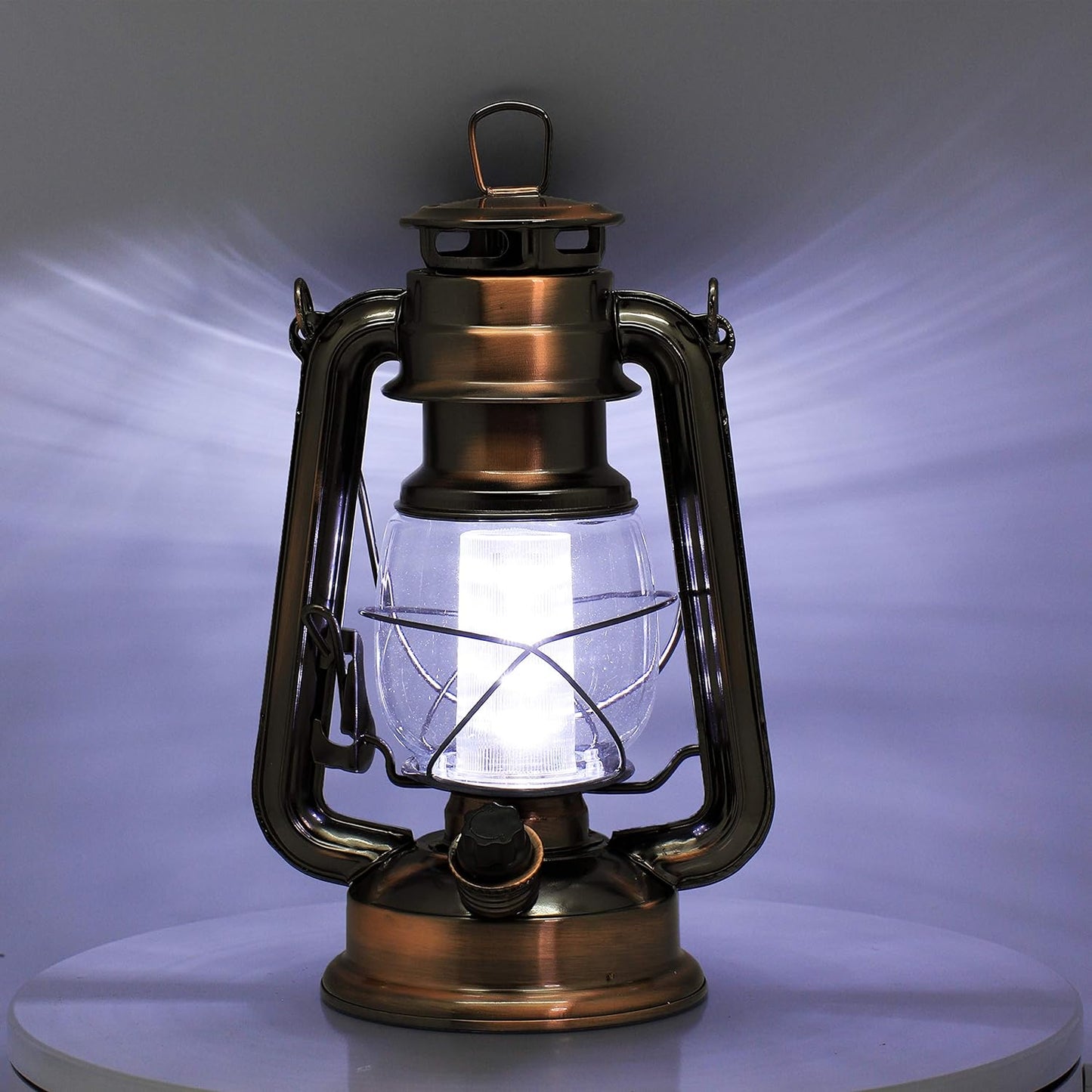 YAKii LED Vintage Lantern Metal Hanging Hurricane 12 LED Dimmer Switch Cold White Battery Operated Power Outage Indoor Camping Lighting Outdoor Brooklyn (Copper 2 Pack)