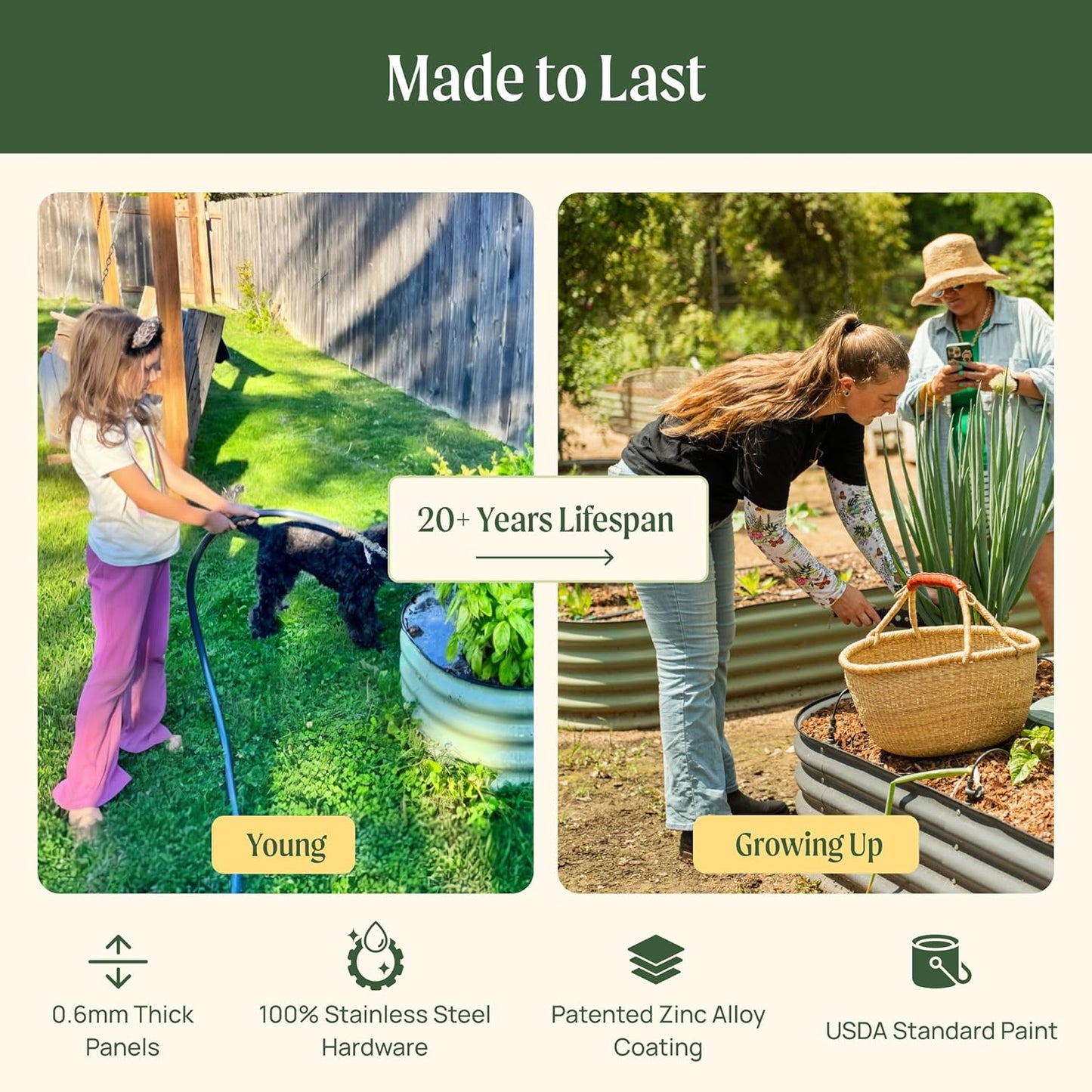 Vego garden Raised Garden Bed Kits, 17" Tall 6 in 1 Modular Metal Raised Planter Bed for Vegetables Flowers Patio Ground Planter Box-Pearl White