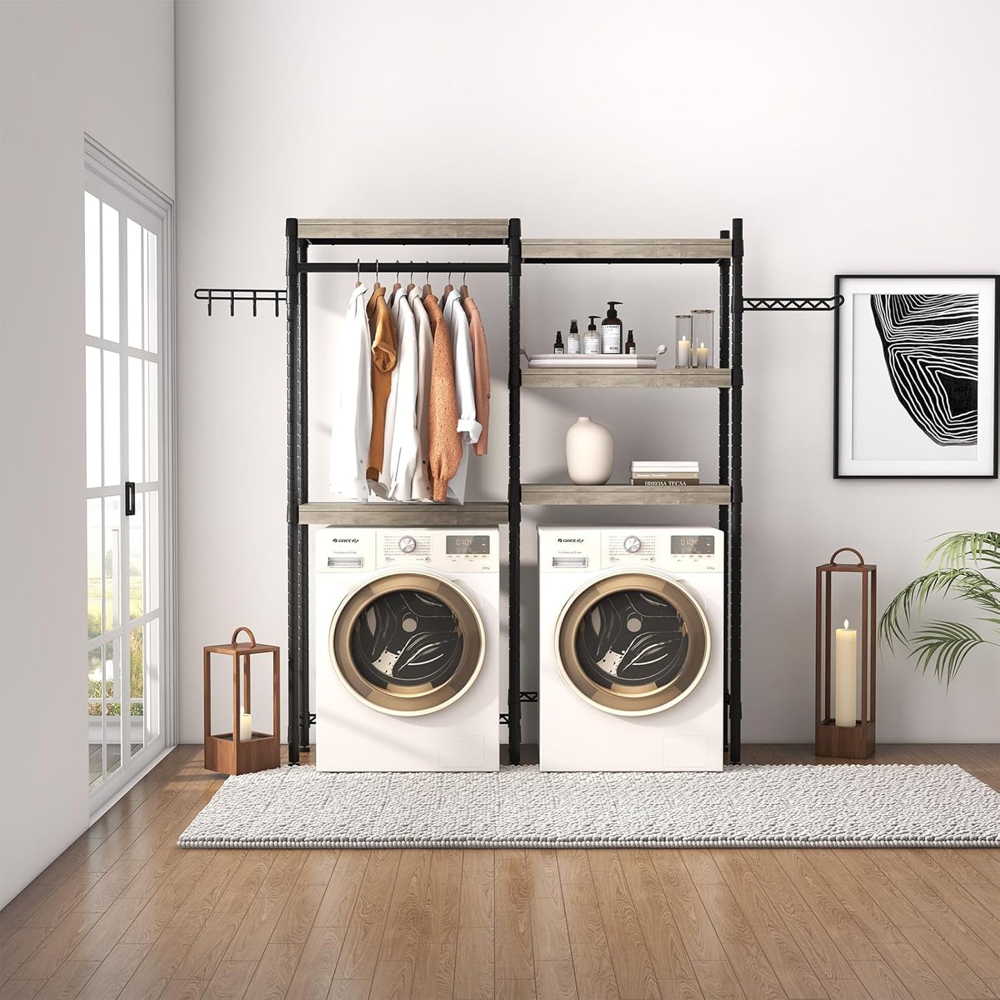Double Row Over Washer and Dryer Storage Shelves, Laundry Room Organization and Storage, Heavy Duty Laundry Room Shelves, with Adjustable Height, 5-Tier
