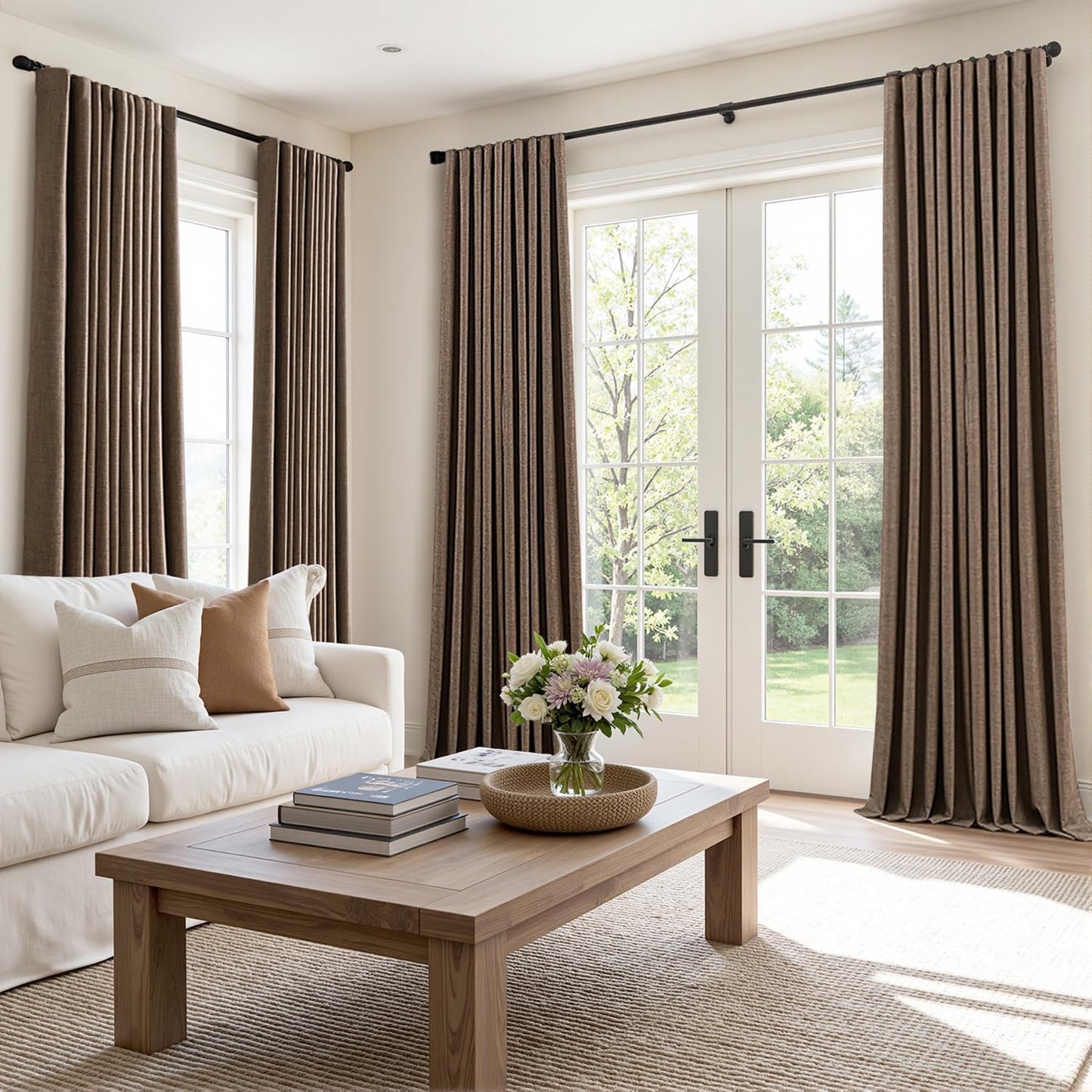 MIULEE 100% Blackout Curtains 102 Inch Long 2 Panels Set for Bedroom, Thick Faux Linen Black Out Curtain Room Darkening Back Tab Pleat Window Textured Drapes with Hooks for Living Room, Dutch Cocoa