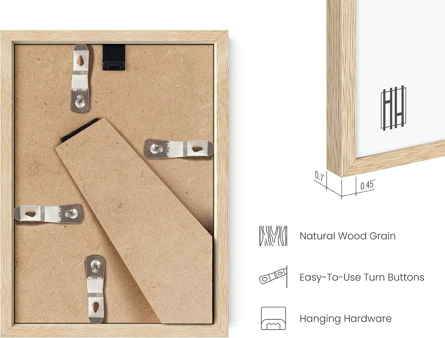 HAUS AND HUES Natural Wood Frames 5x7 Set of 4 - Bulk Photo Frames with Beige Oak Finish