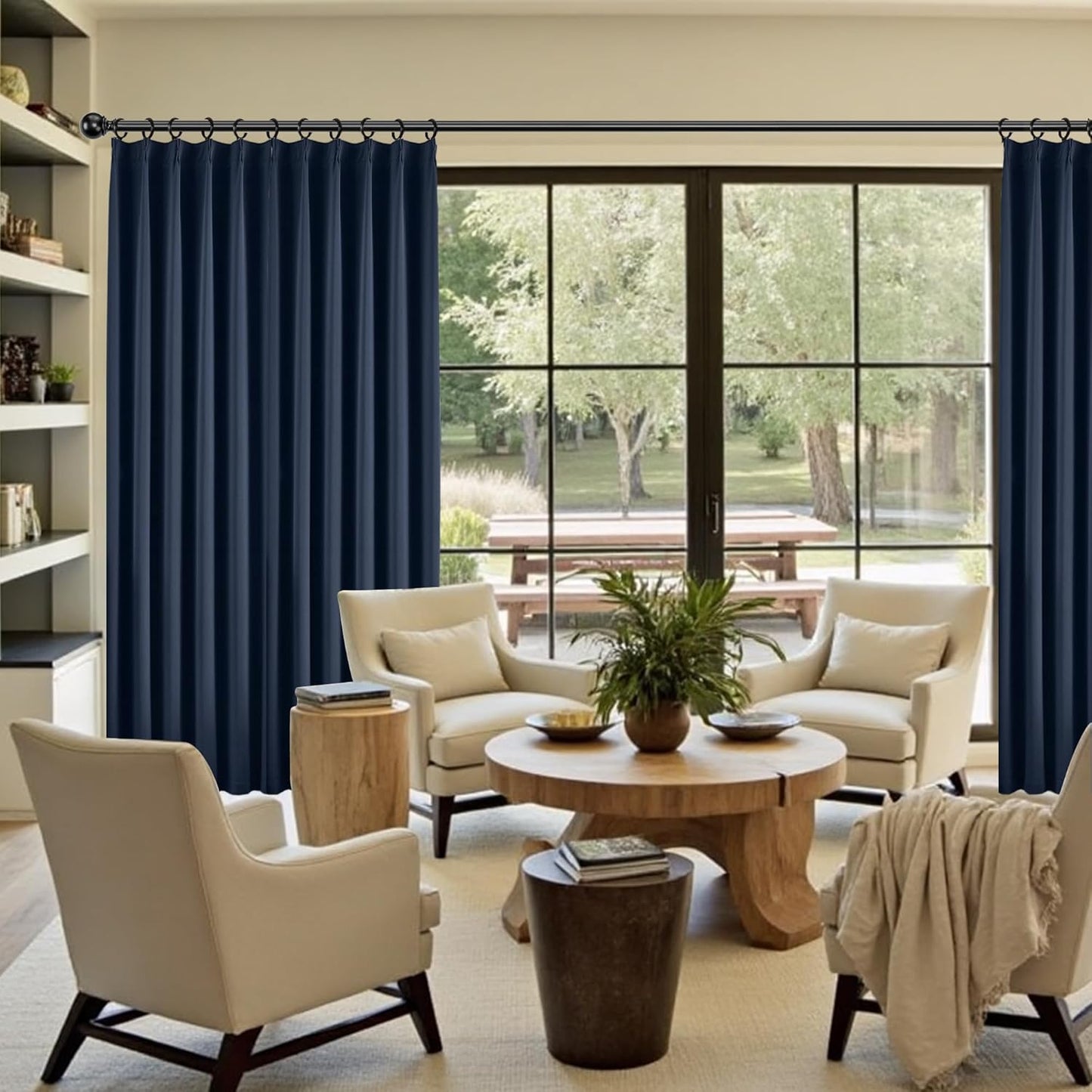 KangBang Navy Blue Room Darkening Curtains 108 Inches Long, Pinch Pleat Light Blocking Elegant Modern Patriotic Nautical Decor for Living Room Boys Bedroom, 40”Wx108”L,2 Panels