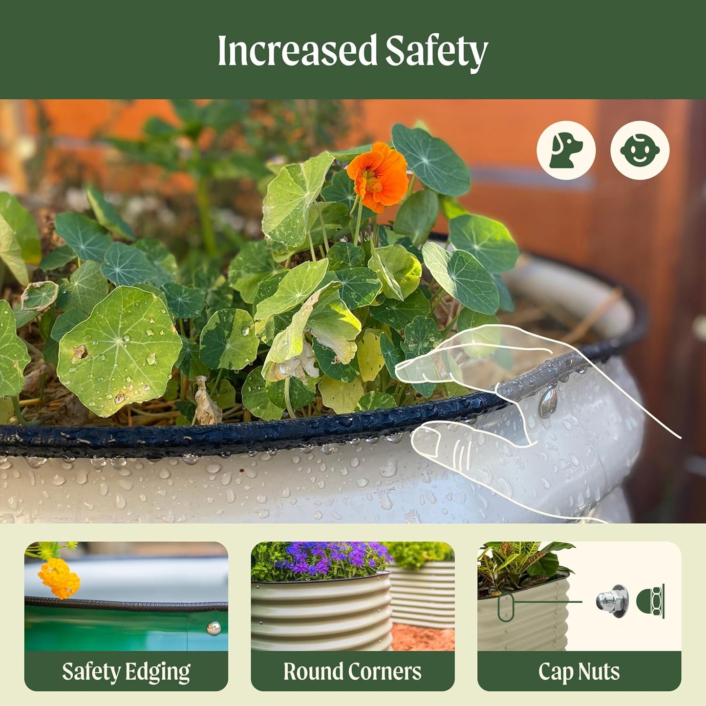 Vego garden 32" Extra Tall Raised Garden Bed Kits, 4 in 1 Modular Raised Planter Box for Vegetables Flowers Fruits Oval Metal Raised Garden-British Green
