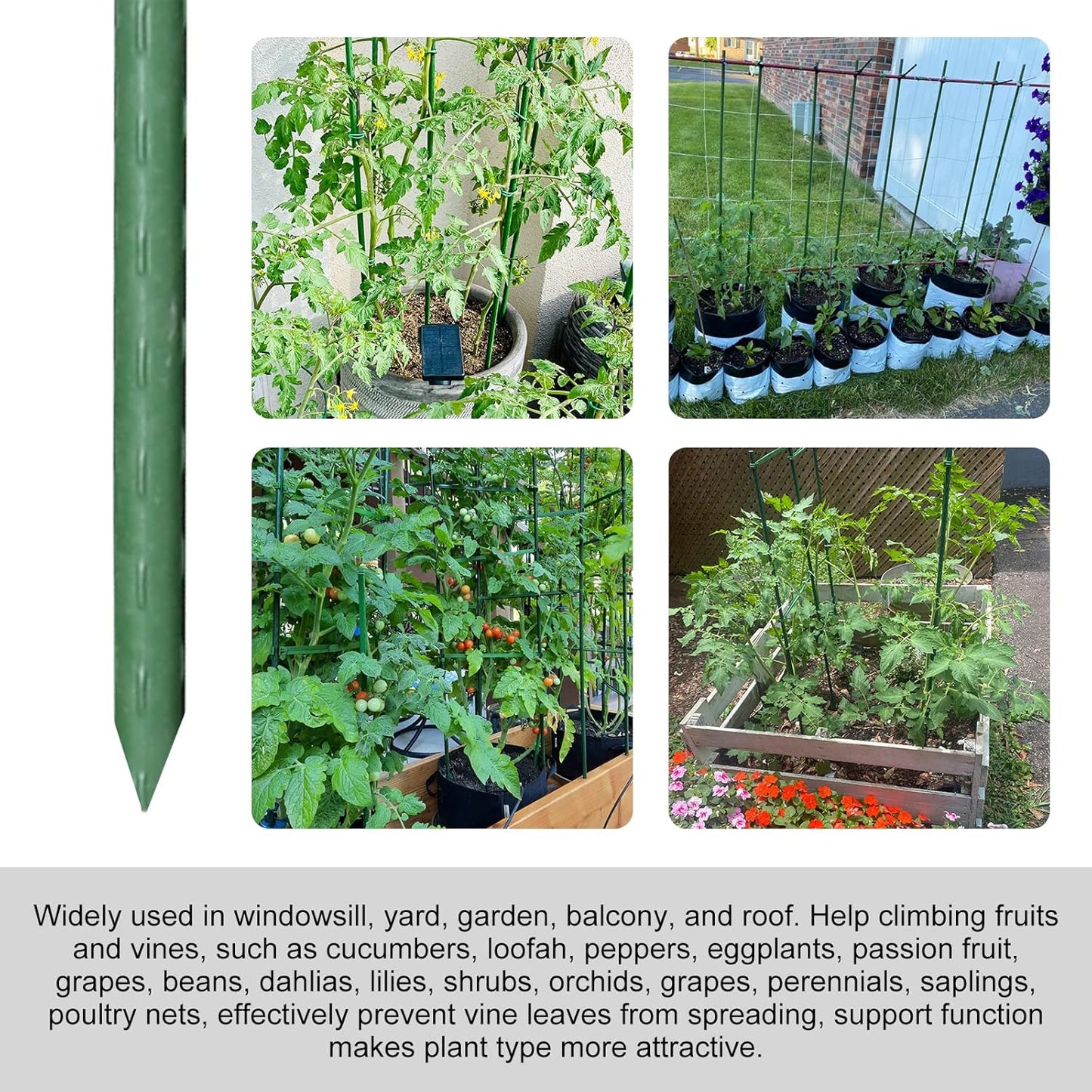 Garmeinea Garden Stakes 57 Inches Plastic Coated Steel Plant Stakes for Growing Climbing Plants, Pack of 25