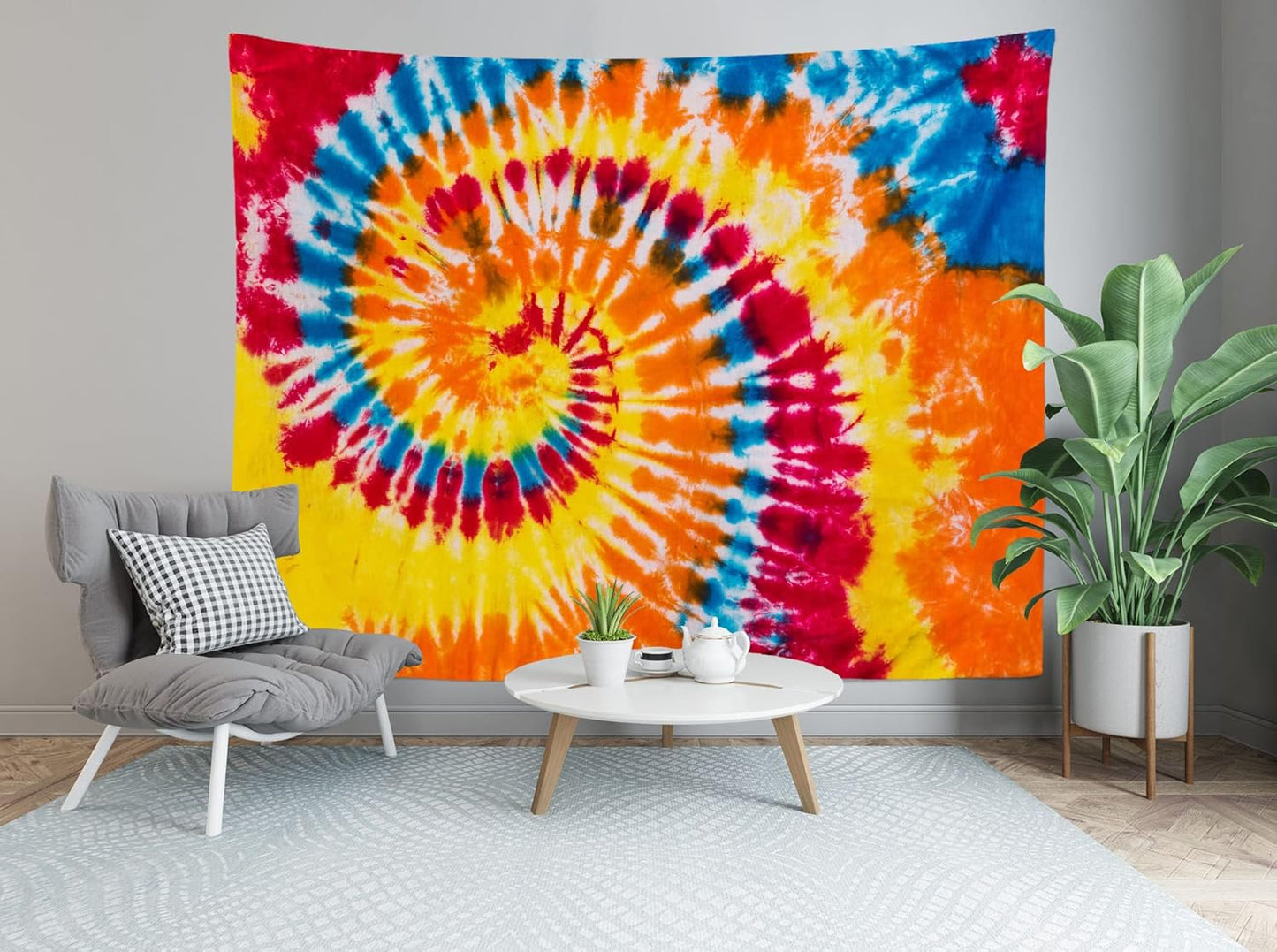Loccor 5x4ft Tie Dye Tapestry Red Yellow Orange Blue Swirl Vortex Psychedelic Abstract Tapestry Bedroom Living Room College Hippie Bohemian Wall Hanging （Pattern Painted on Polyester Fabric）