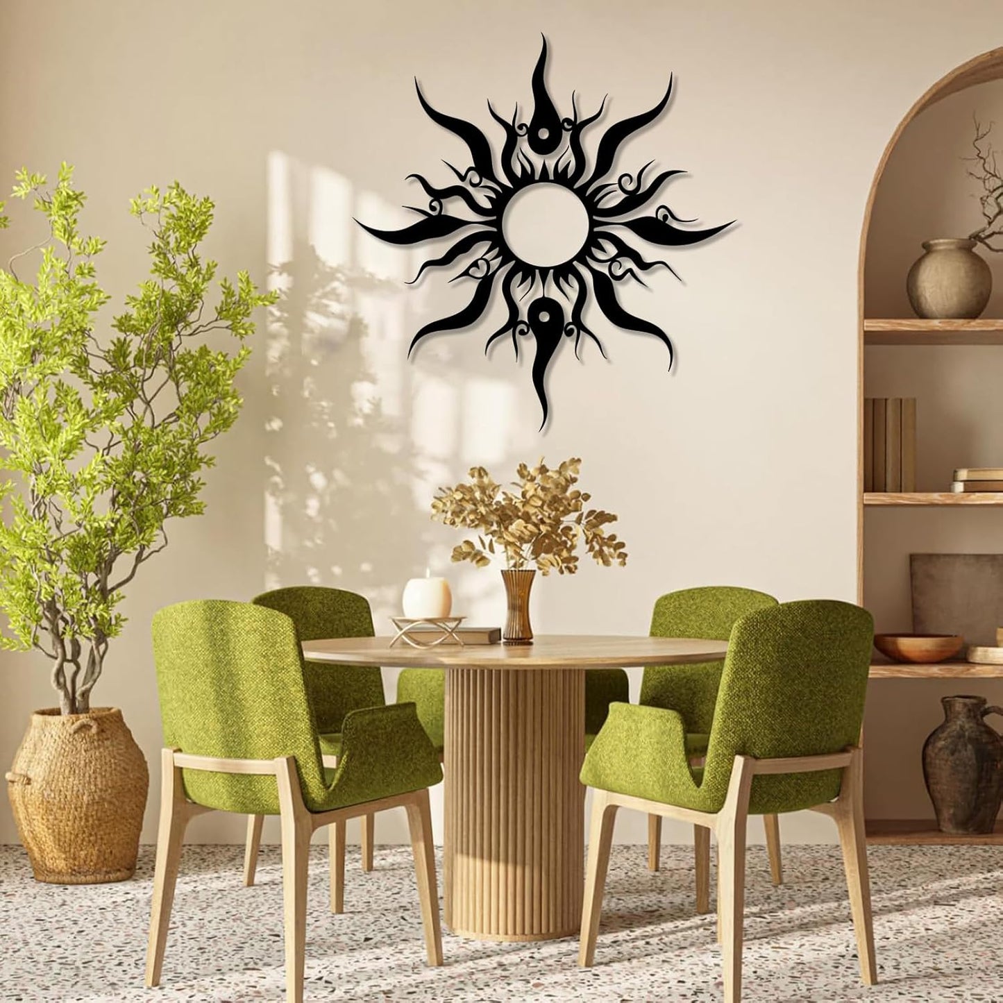 Hotuijxca Metal Wacky Sun Wall Art, Wacky Sun Metal Decor for Livingroom, Bedroom (White, 35"x34"/90x87cm, metal wall art)