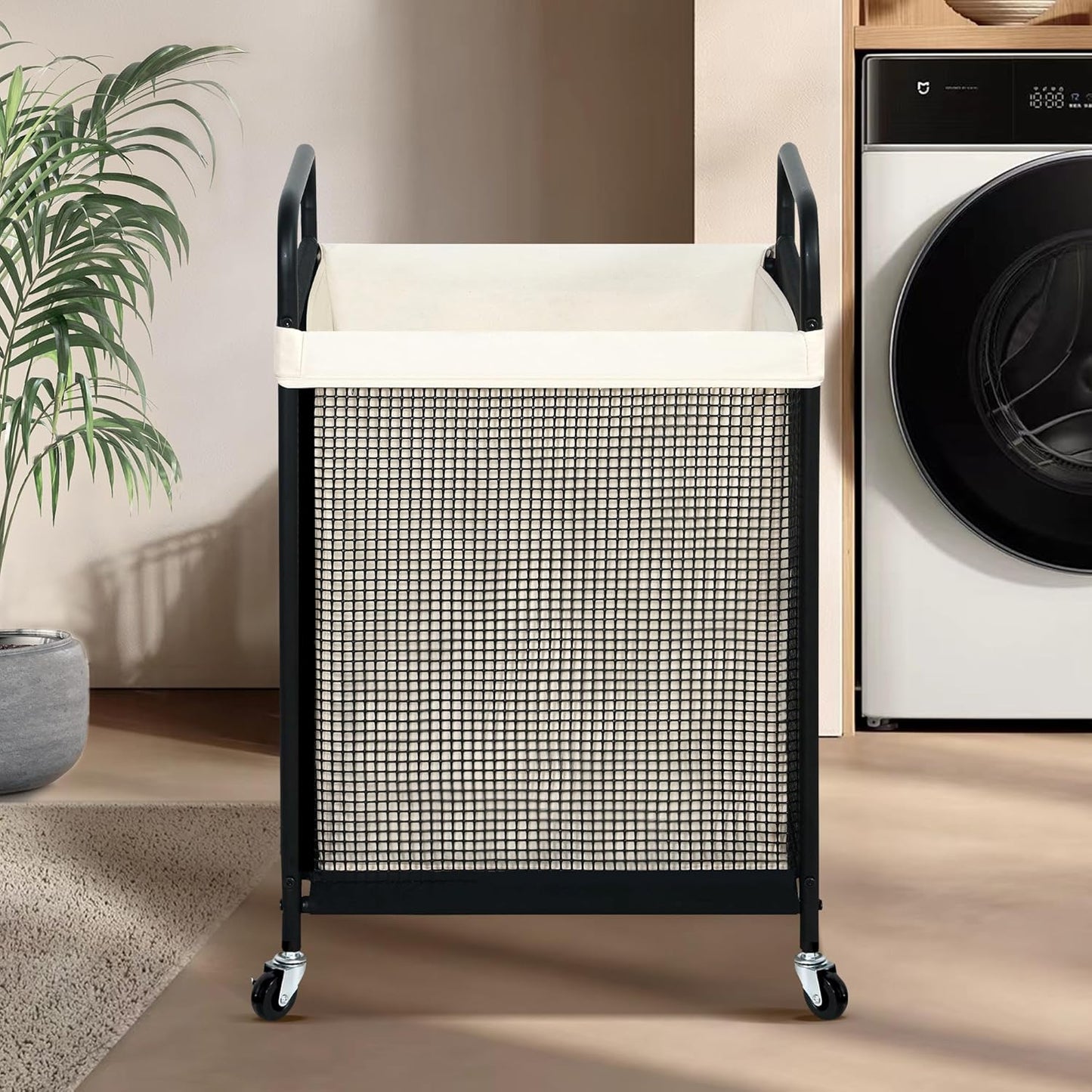STO STO Laundry Hamper, 90L Rolling Laundry Sorter Cart with Removable and Washable Liner Bag, Rolling Clothes Hamper with Metal Handle for Laundry Room and Bedroom