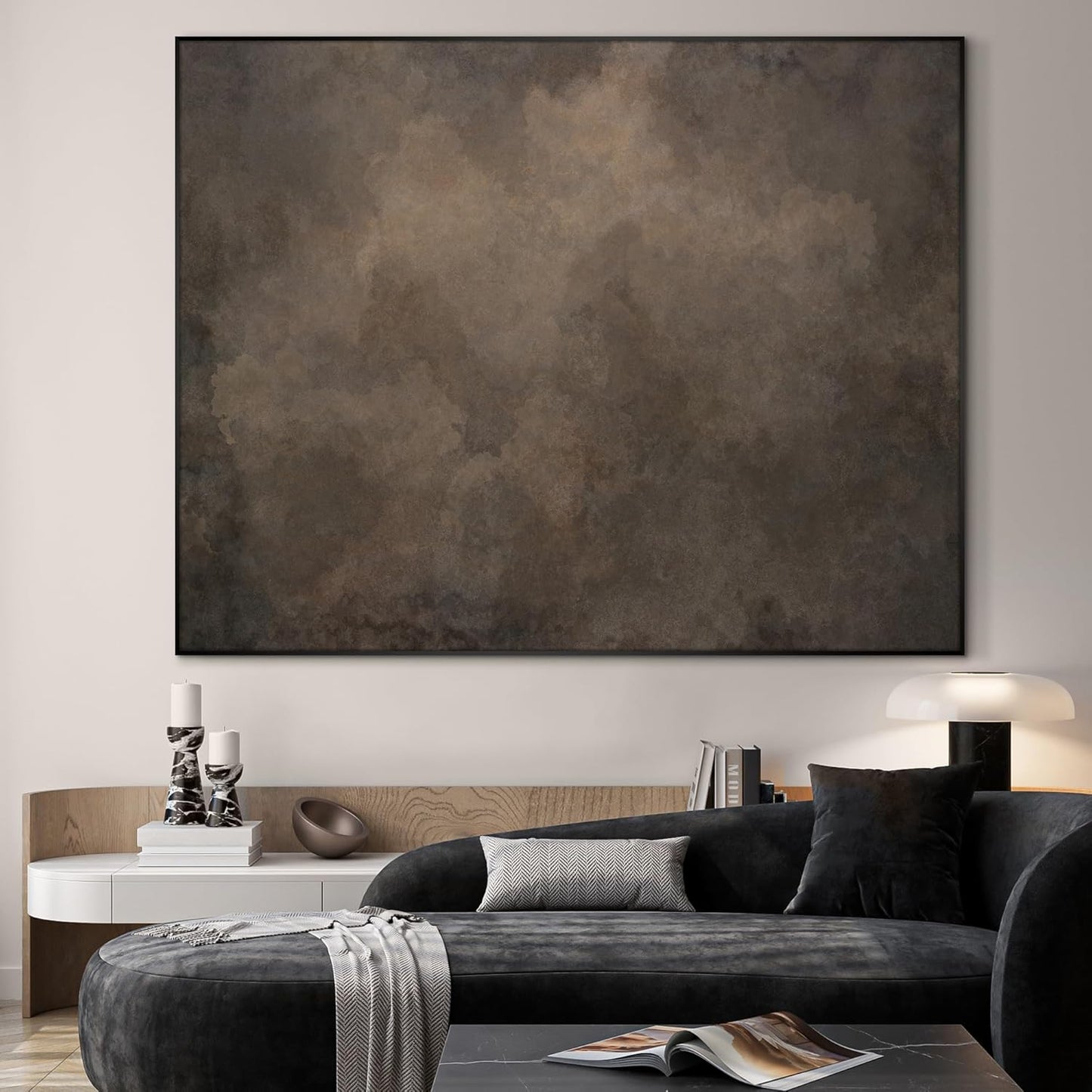 SIGNWIN 46"x60" Extra Large Framed Wall Art Neutral Cloudy Abstract Illustration, Soft Atmospheric Design for Home Living Room Bedroom Decor (Frame Assembly Required)