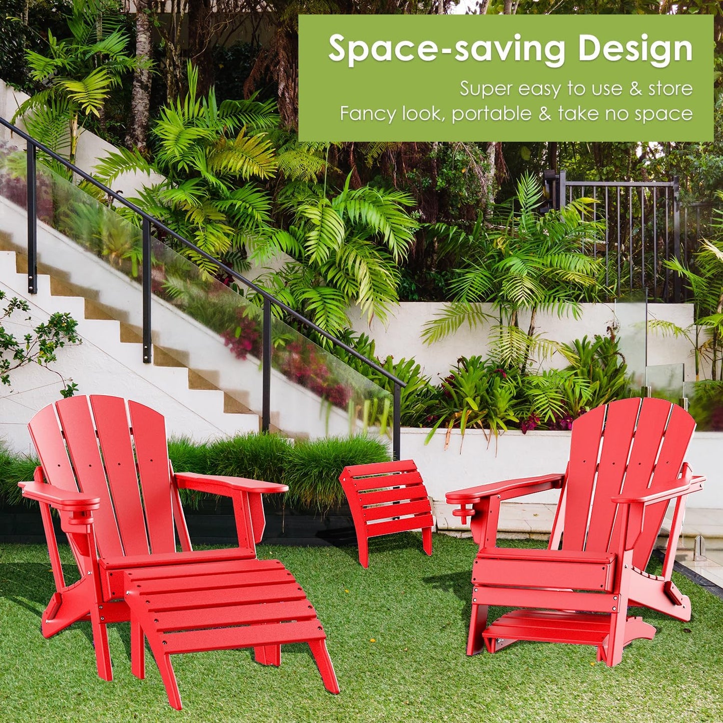 GREENVINES Adirondack-Ottoman | HDPE Plastic | Outdoor Footrest | All Weather | Foot Rest | Foot Stool | Red | for Adirondack Chair | for Patio Backyard Pool